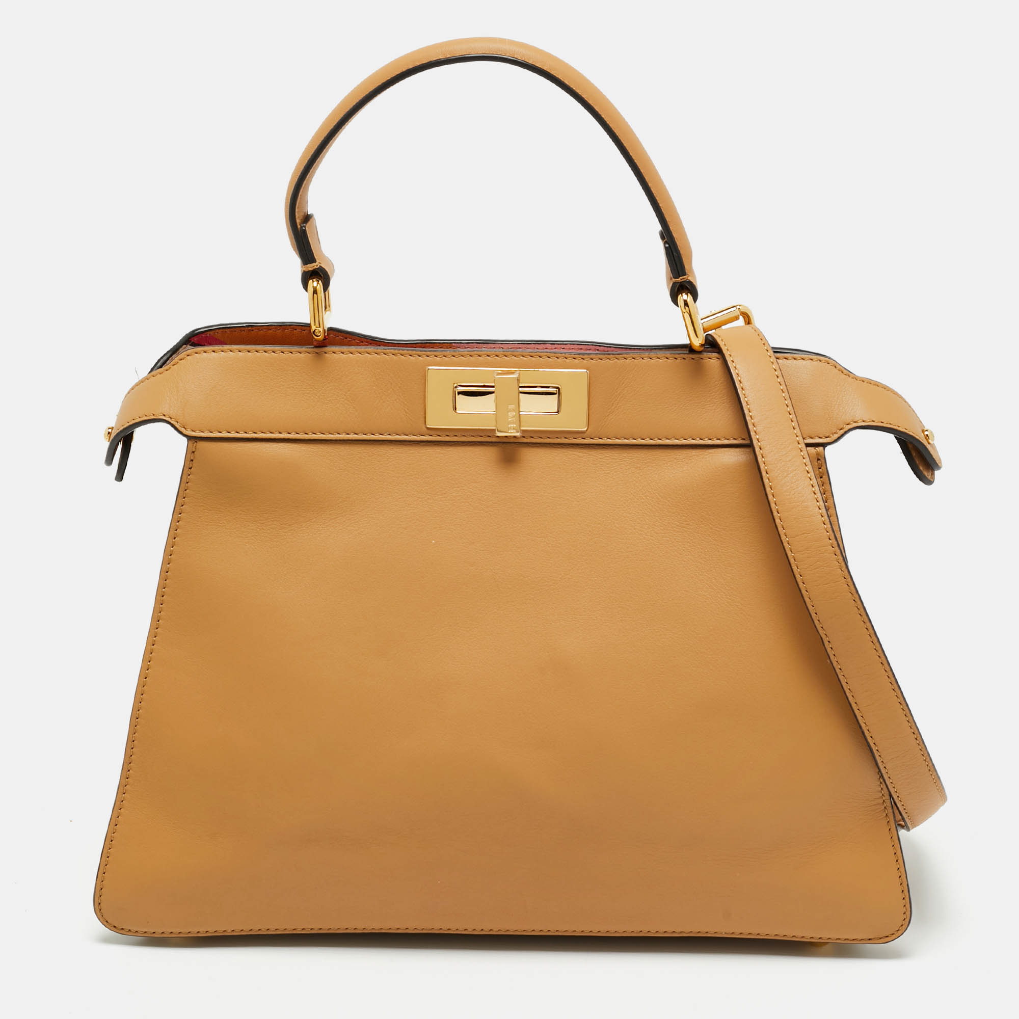 Pre Owned Fendi Tan Leather Medium Peekaboo Iseeu Top Handle Bag