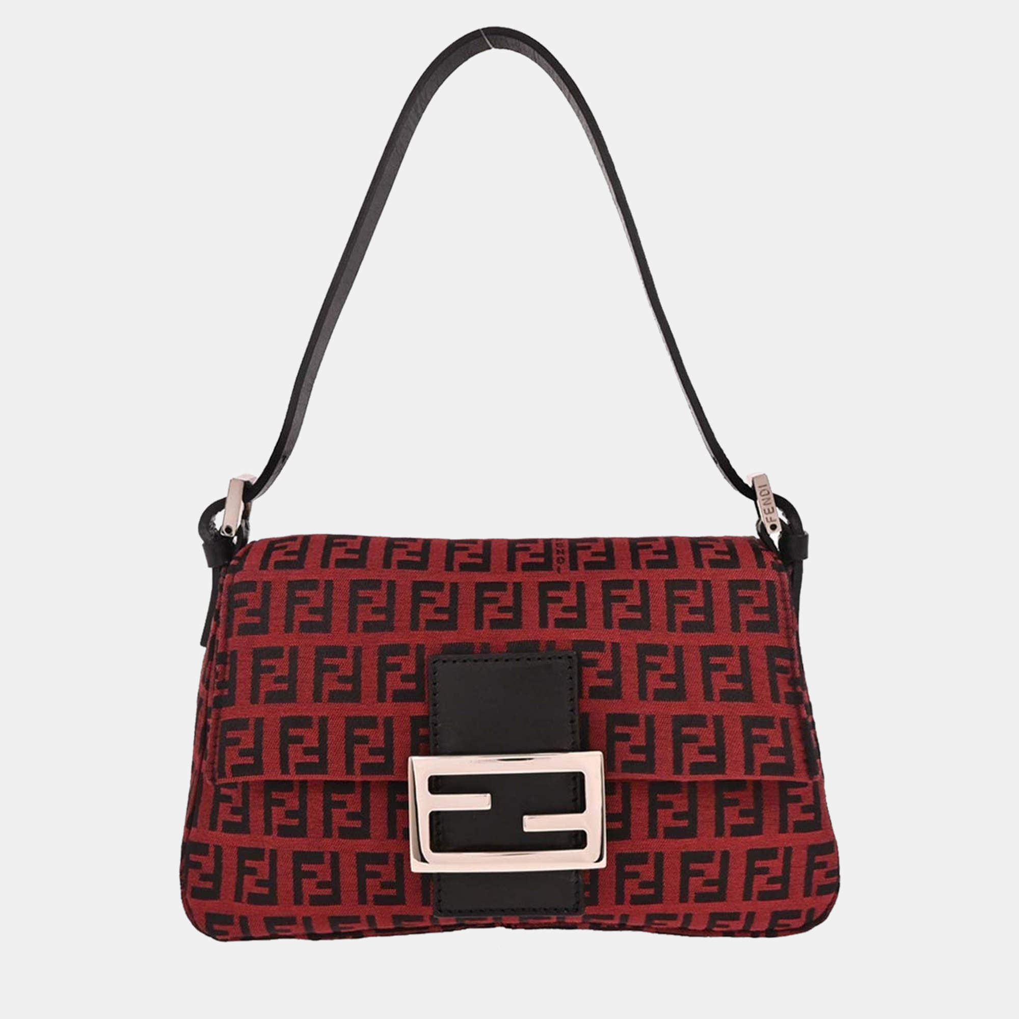Pre Owned Fendi Red Zucchino Handbag