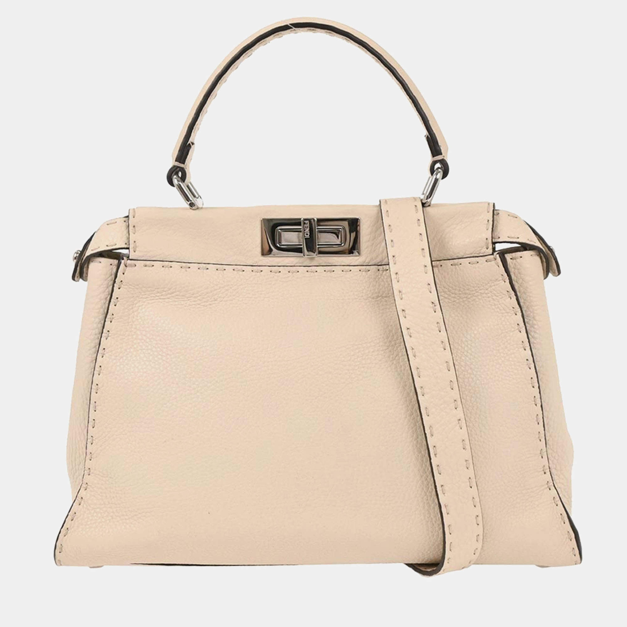 Pre Owned Fendi Off-white Leather Peekaboo 2way Handbag