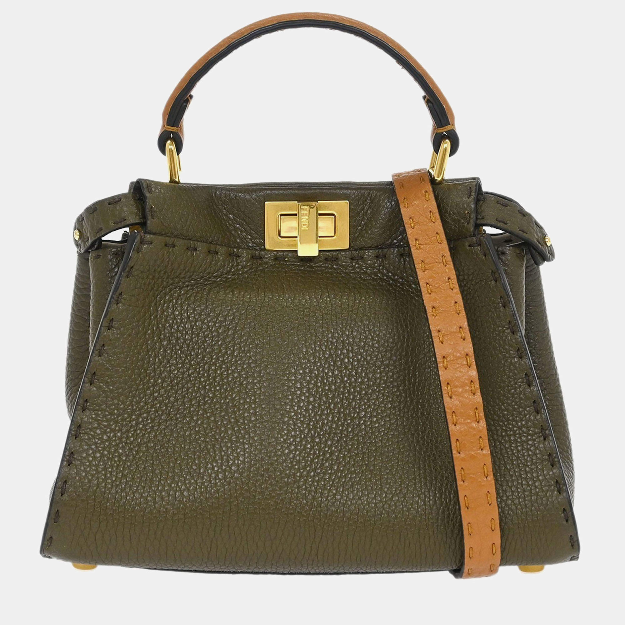 Pre Owned Fendi Brown Leather Peekaboo 2way Handbag