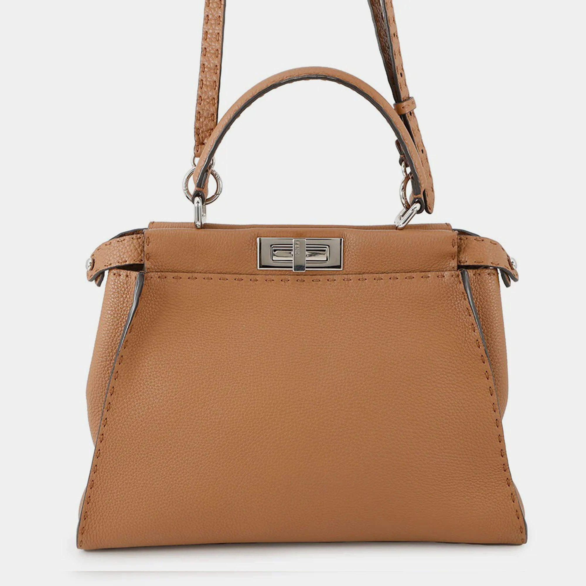 Pre Owned Fendi Selleria Peekaboo Brown Leather Size Regular