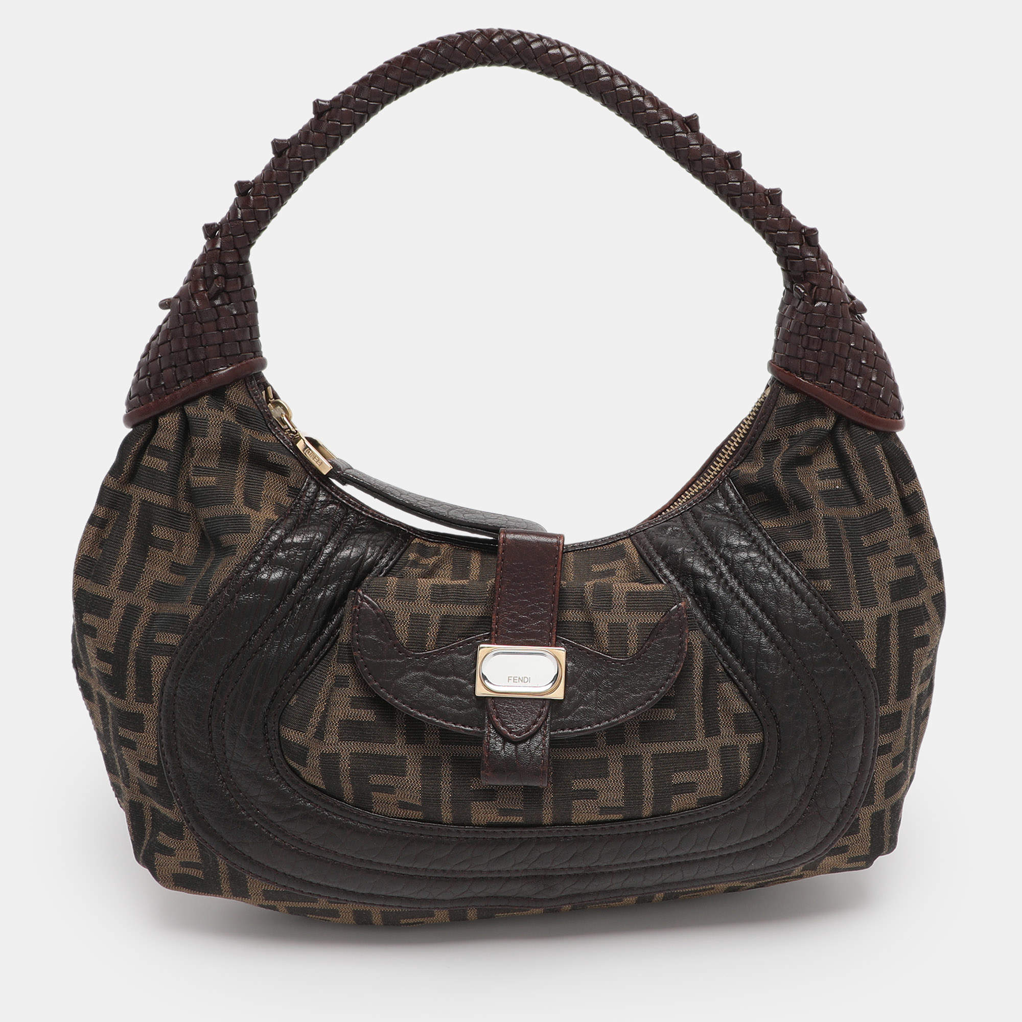 Pre Owned Fendi Tobacco Zucca Canvas and Leather Spy Moro Hobo