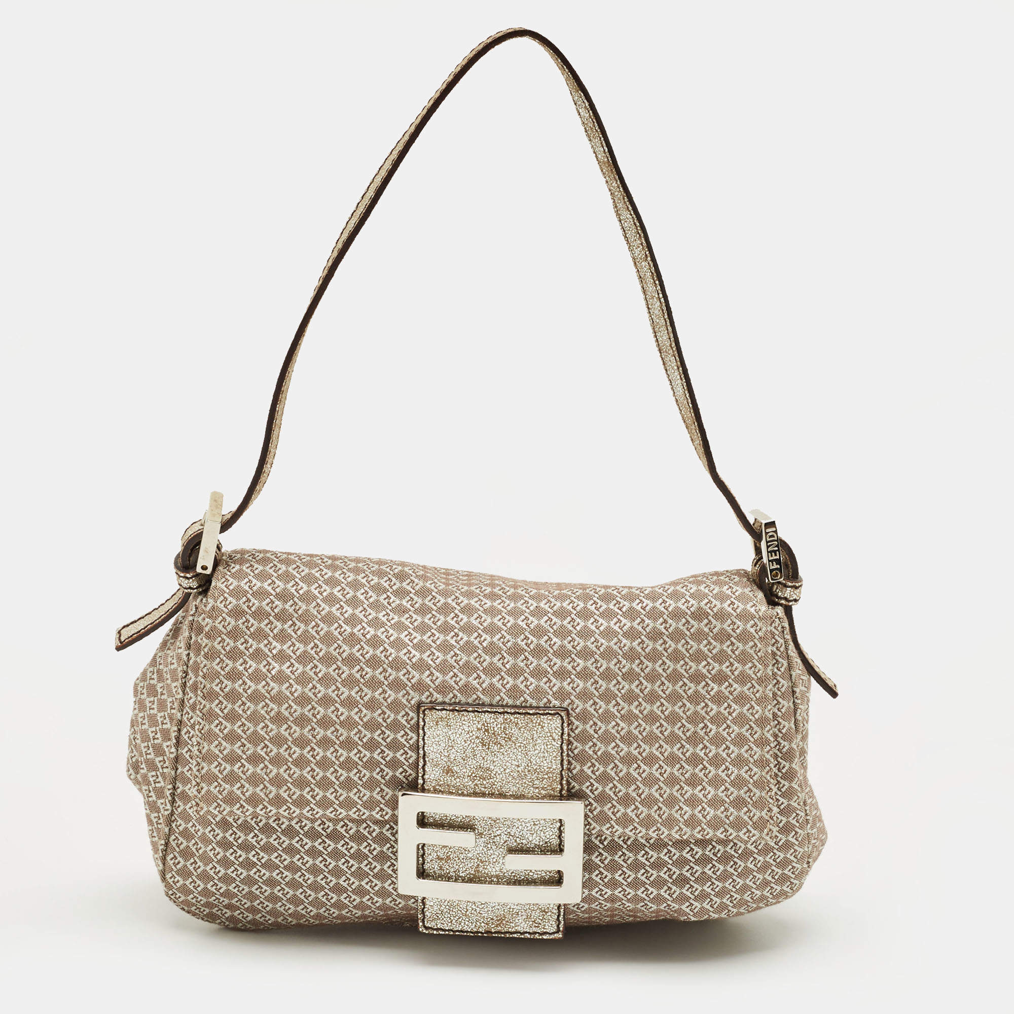 مملوكة مسبقًا Fendi Beige/Silver Printed Canvas and Leather Mini Mama Baguette Bag