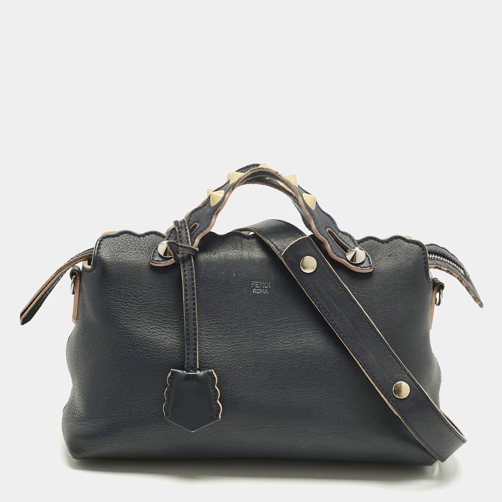 Pre Owned Fendi Navy Blue Leather Medium By The Way Scalloped Bag