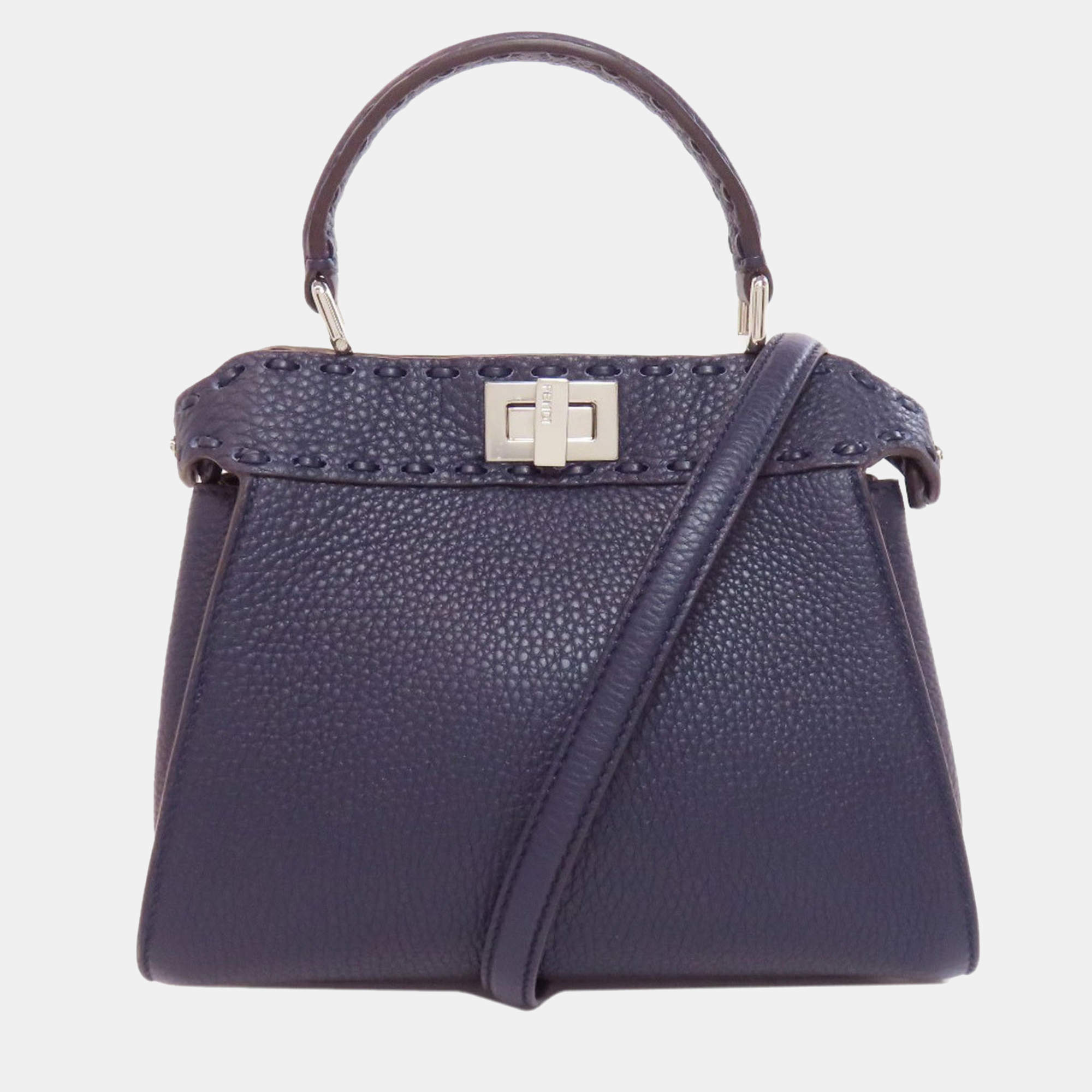 Pre Owned Fendi Peekaboo Mini Selleria Handbag In Calf Leather