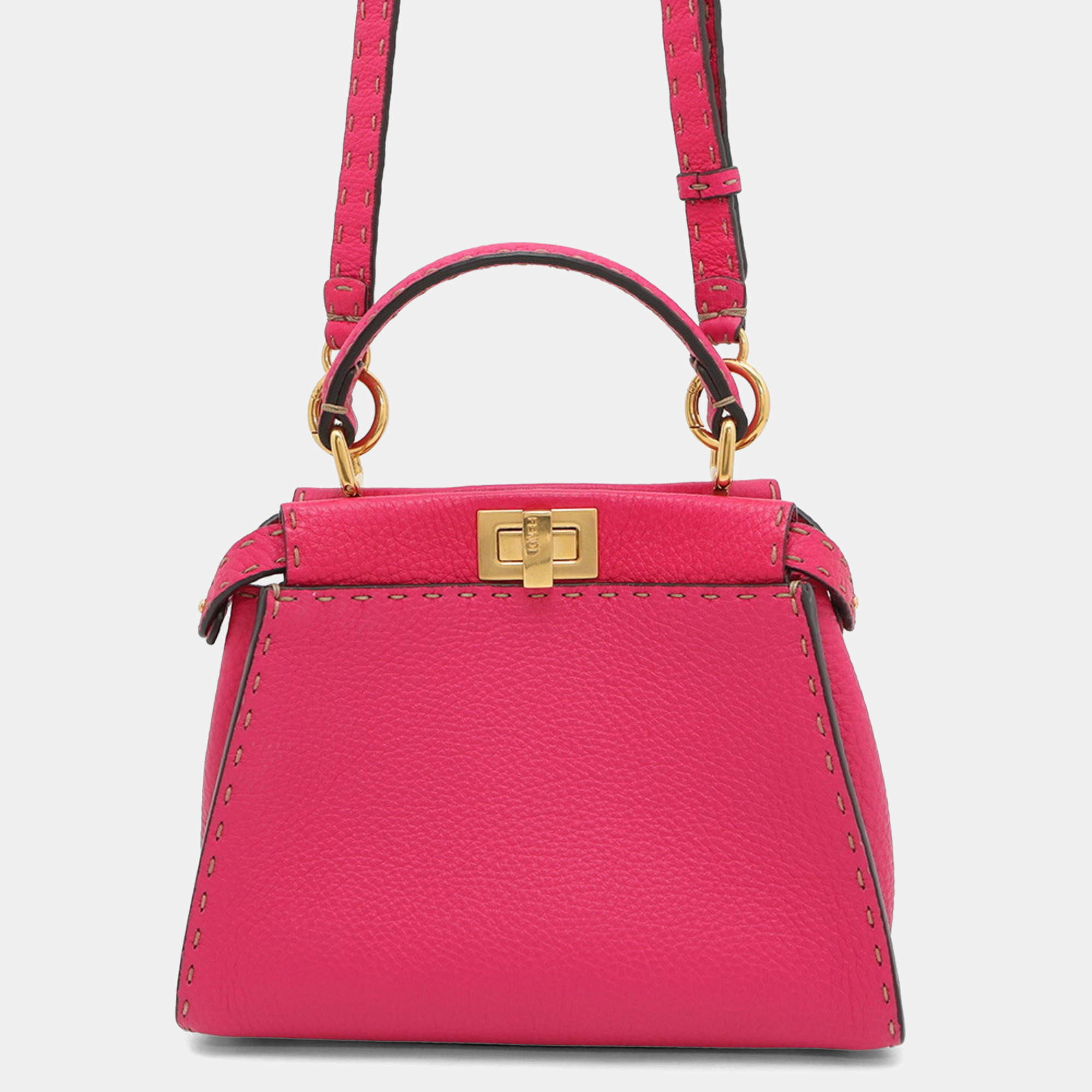 Pre Owned Fendi Selleria Peekaboo Mini Leather Shoulder Bag