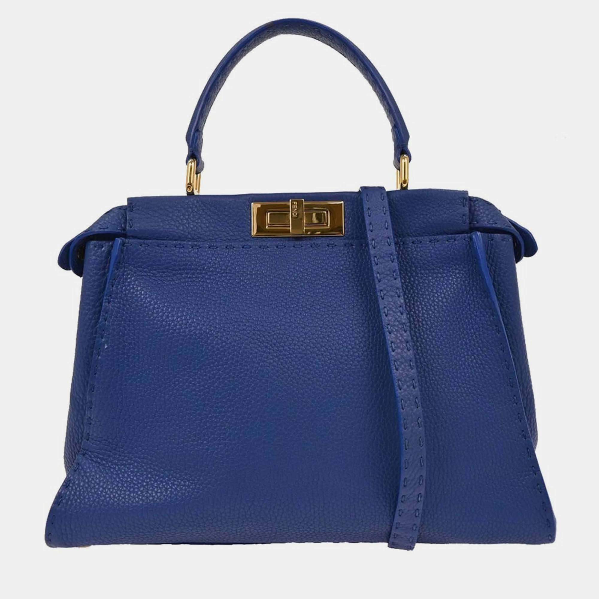 Pre Owned Fendi Blue Leather Peekaboo 2way Handbag