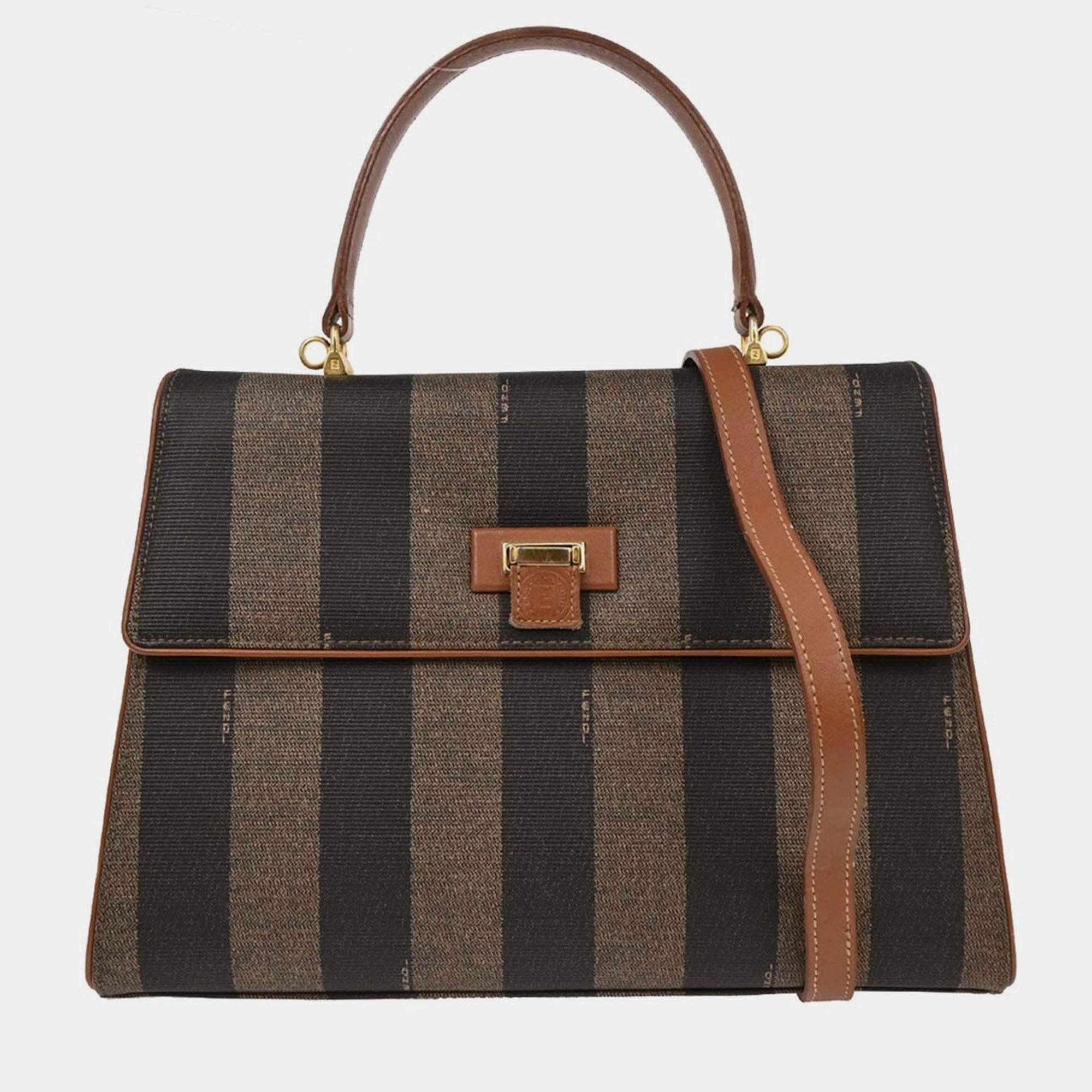 Pre Owned Fendi Black PVC Pequin 2way Handbag