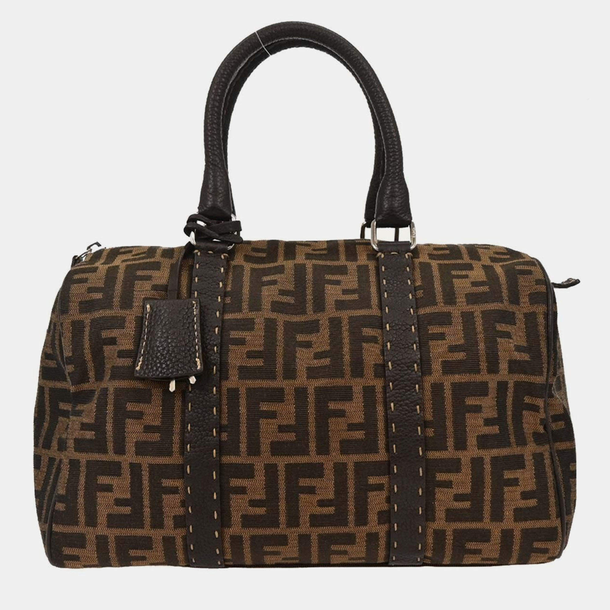 Pre Owned Fendi Brown Zucca Duffle Bag