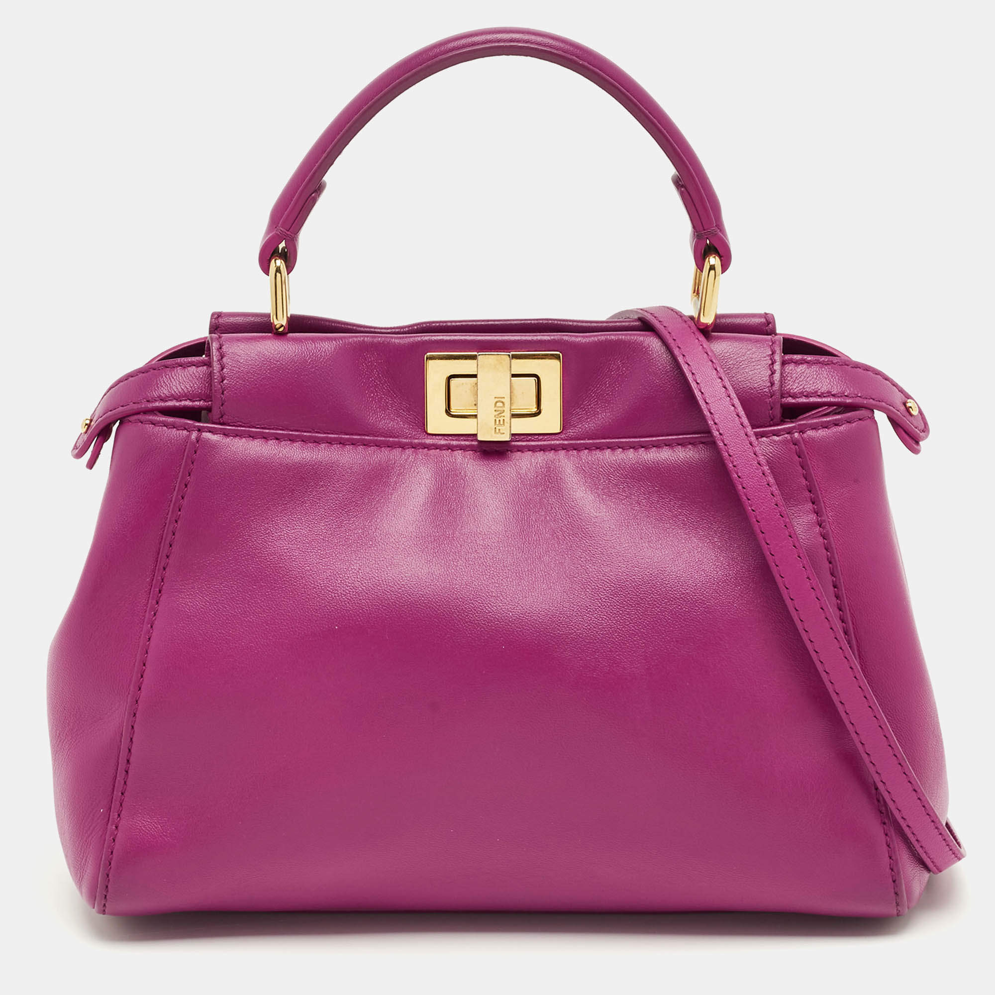 Pre Owned Fendi Fuchsia Leather Mini Peekaboo Top Handle Bag