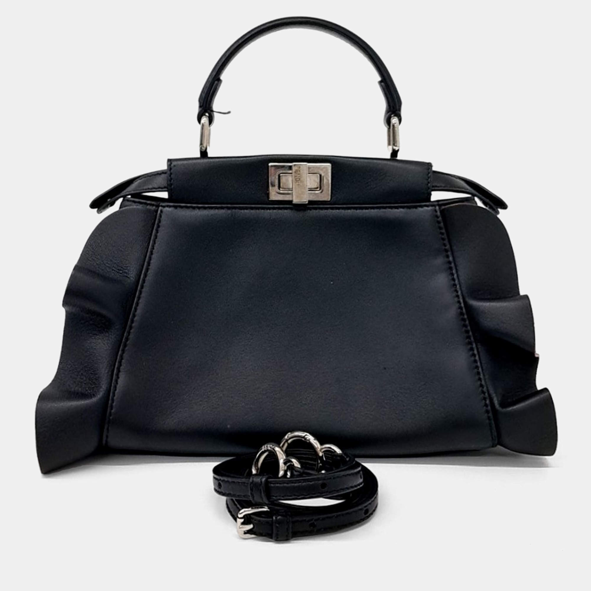 Pre Owned Fendi Black Leather Peekaboo Mini