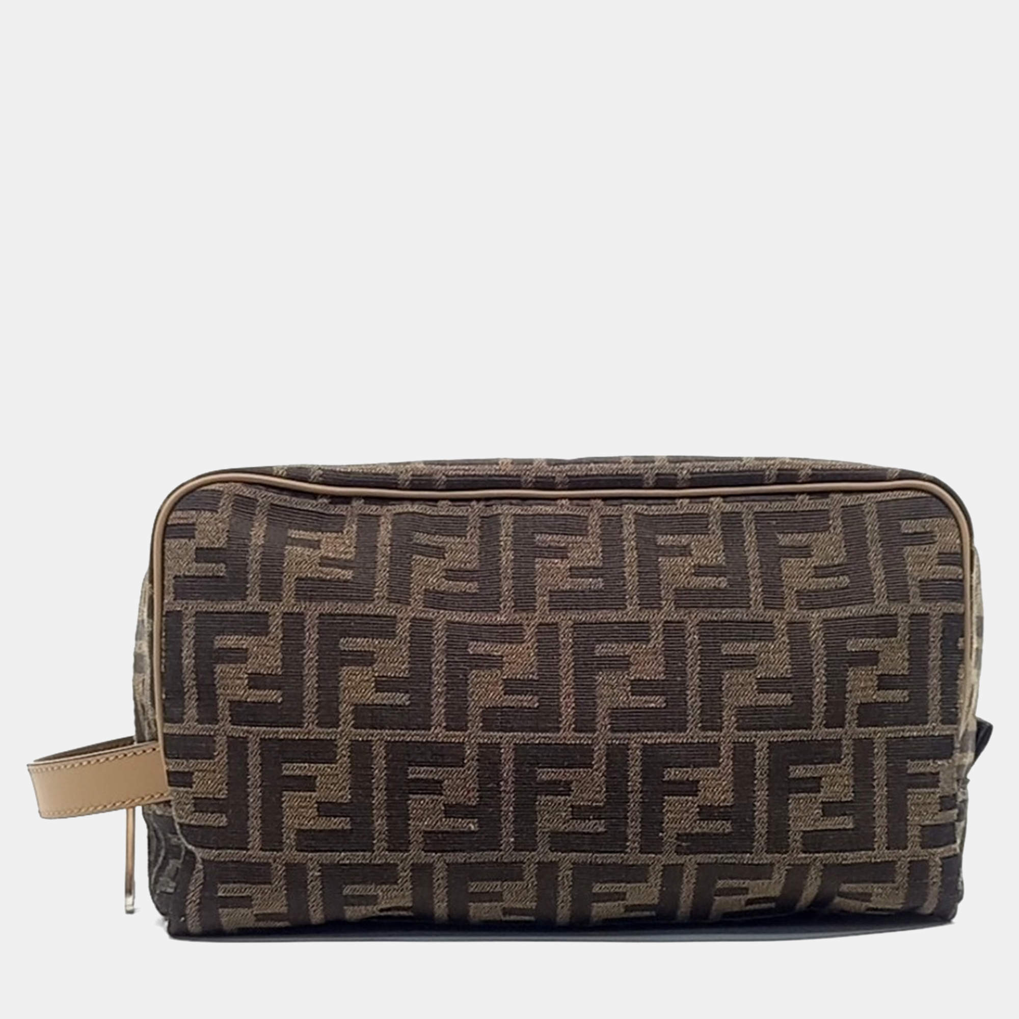 Pre Owned Fendi Brown Fabric Toiletry Pouch