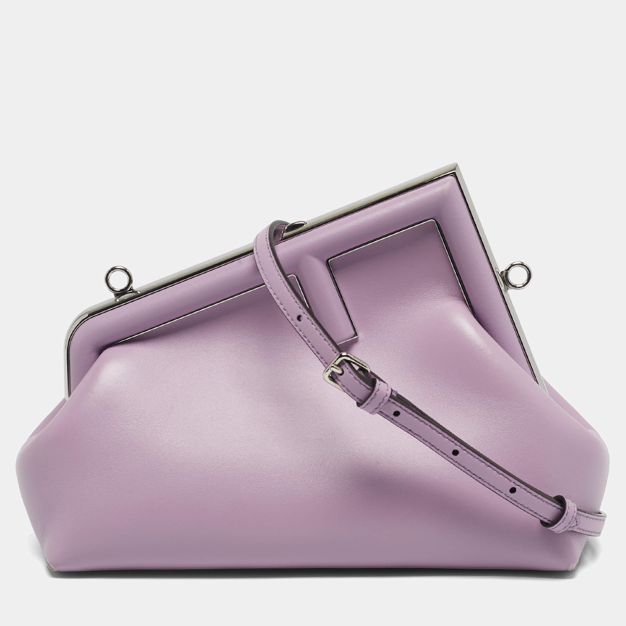 Pre Owned Fendi Lilac Leather Small Fendi First Clutch Bag