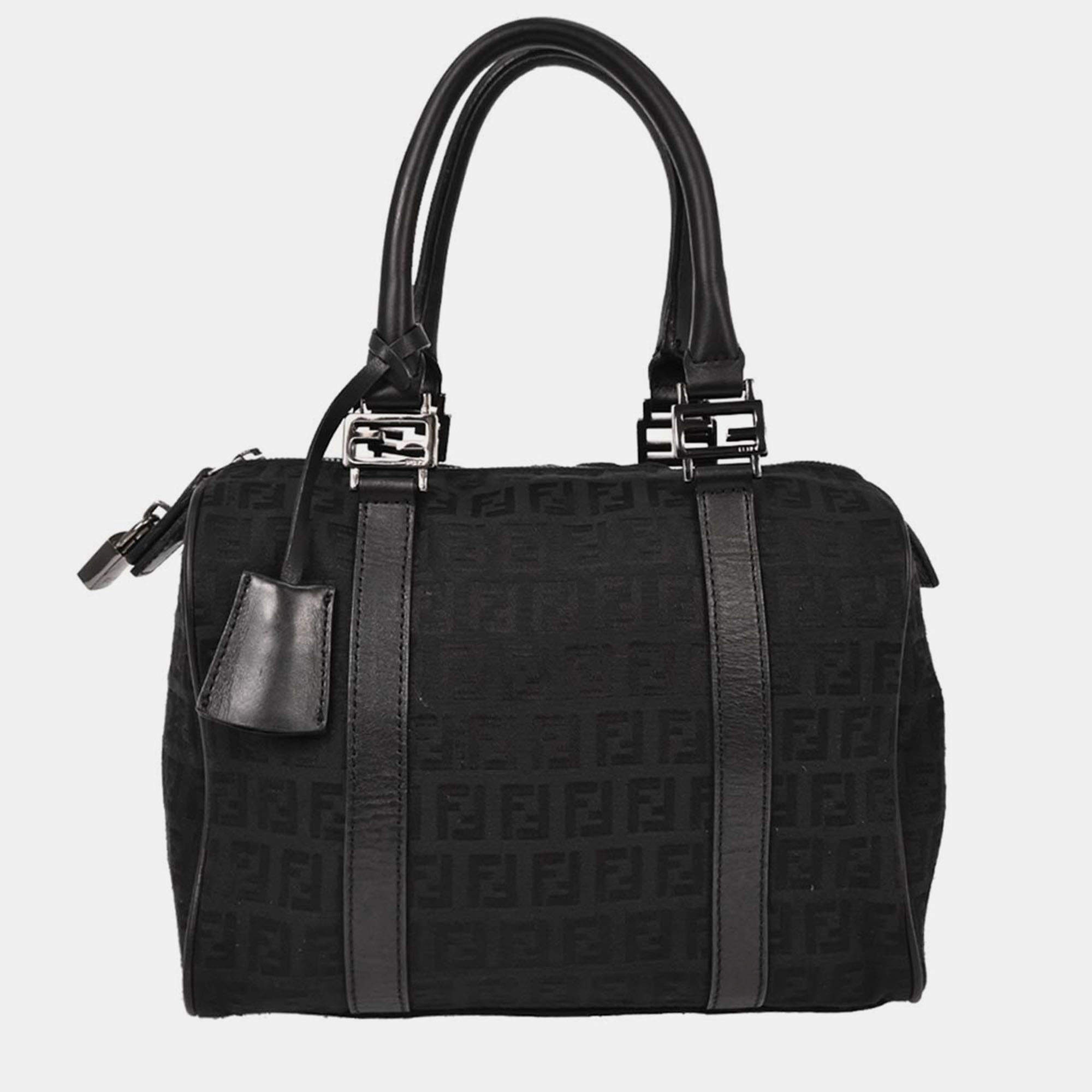 Pre Owned Fendi Black Canvas Zucchino Handbag