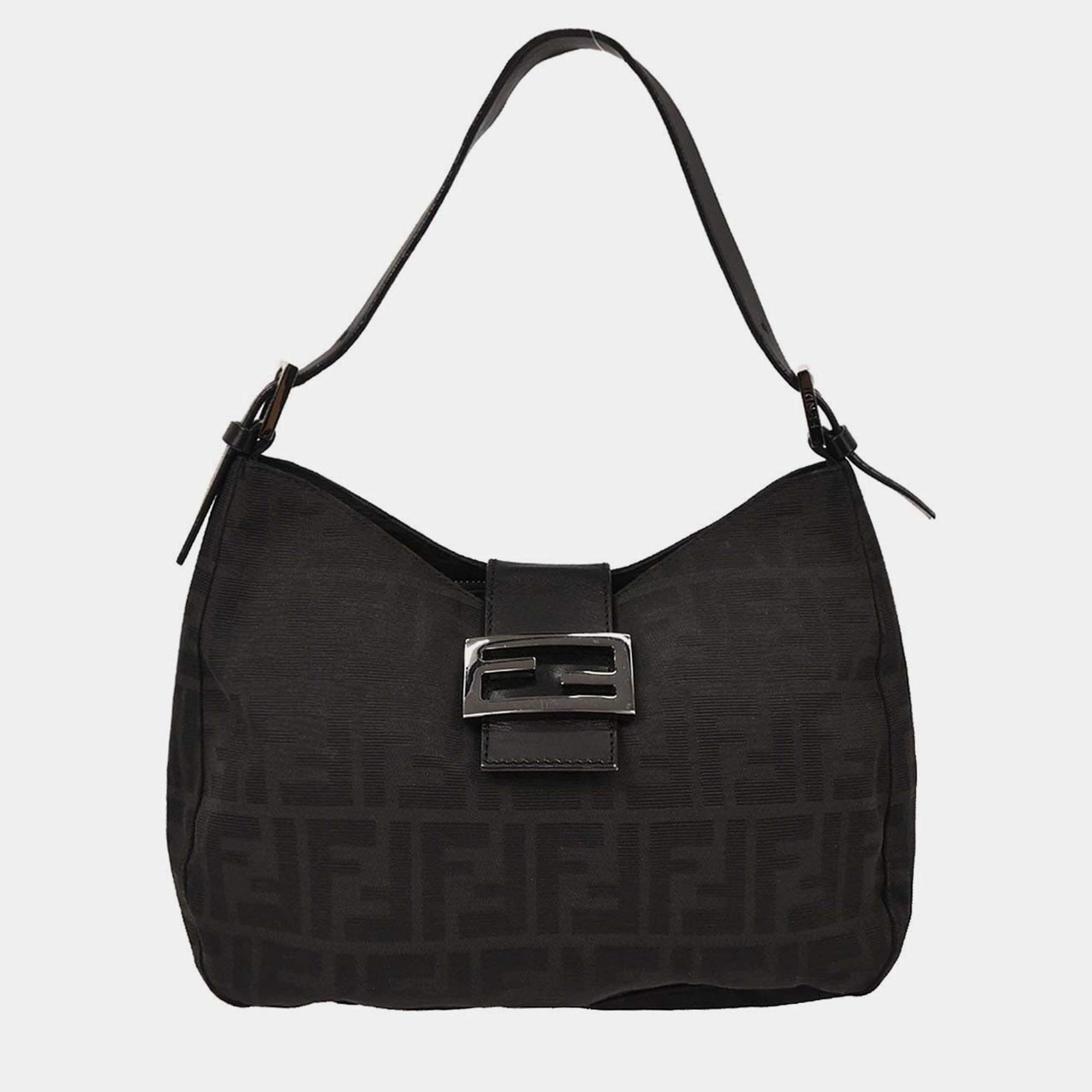 Pre Owned Fendi Black Canvas Zucca Handbag