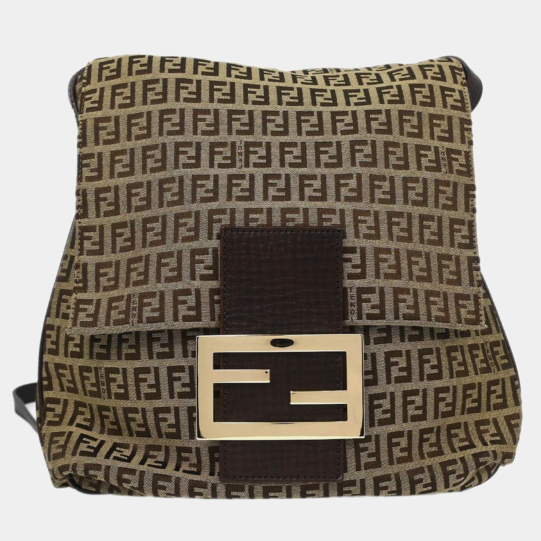 Pre Owned Fendi Brown Zucchino Shoulder Bag