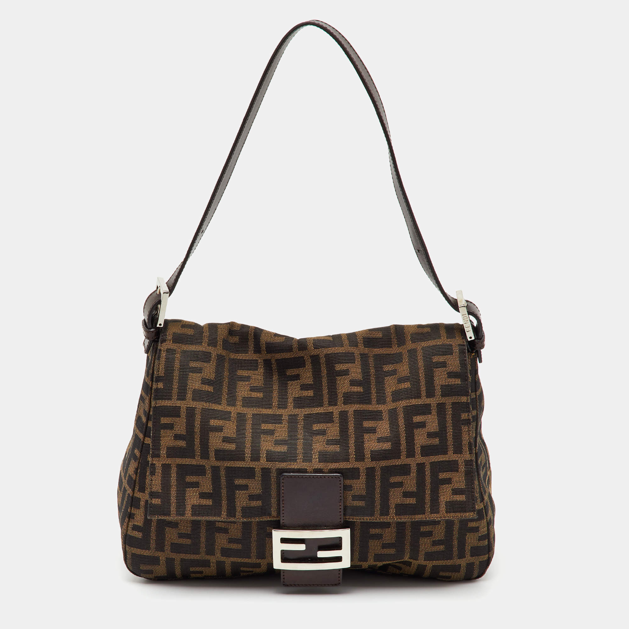 Pre Owned Fendi Brown Zucca Canvas and Leather Mama Forever Shoulder Bag