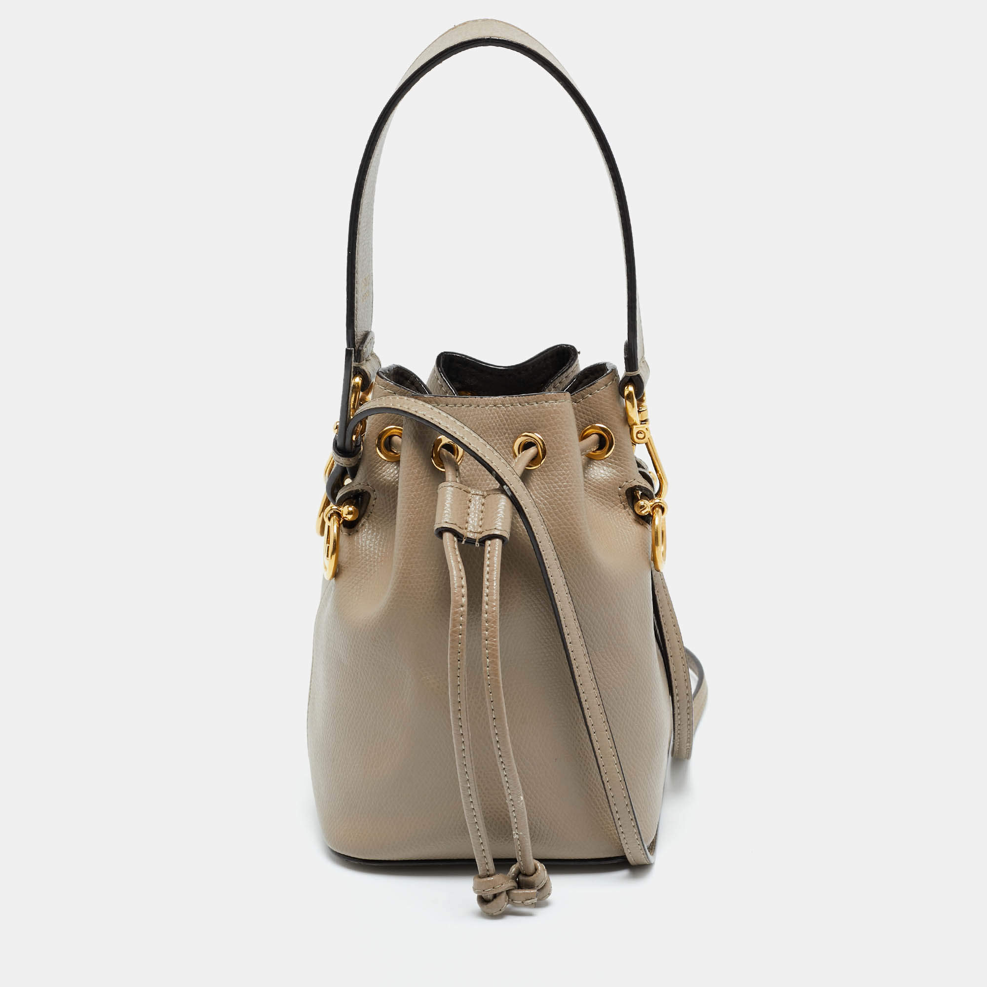 Pre Owned Fendi Grey Leather Mini Mon Tresor Bucket Bag