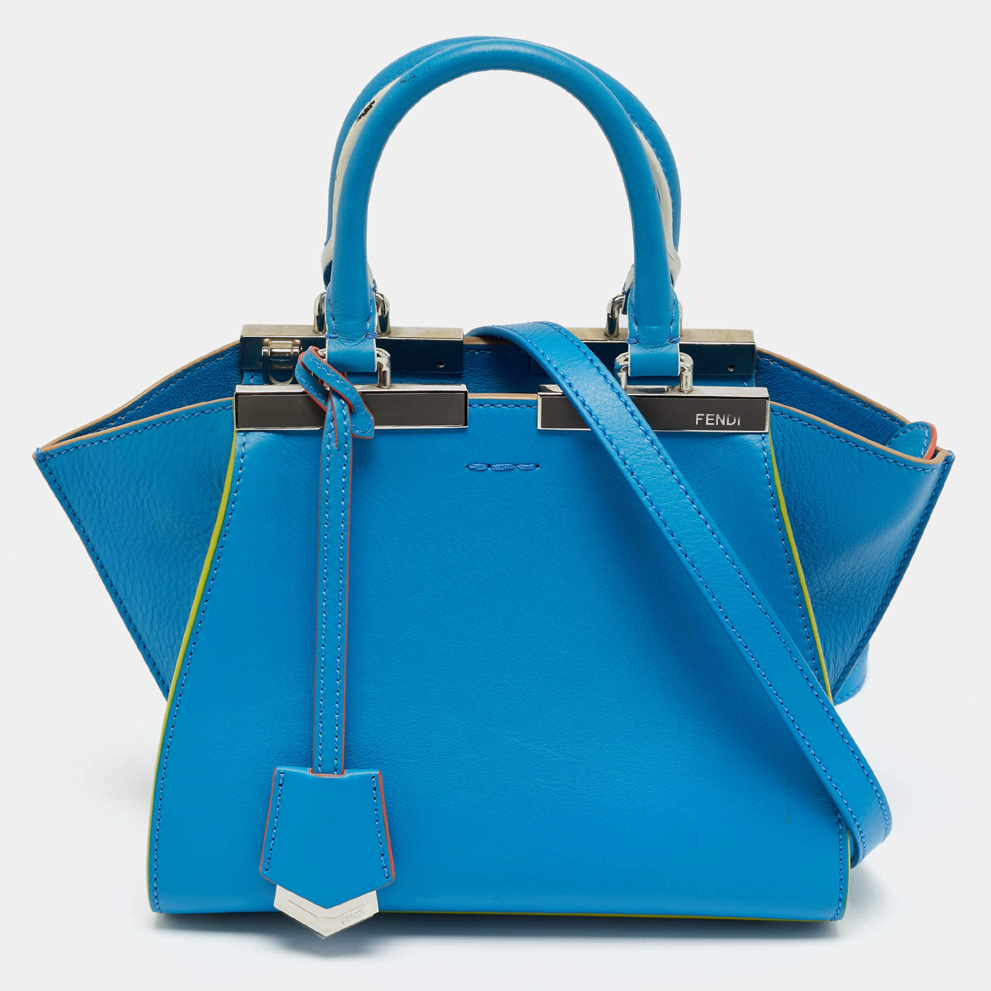 Pre Owned Fendi Blue Leather Petite 3Jours Tote