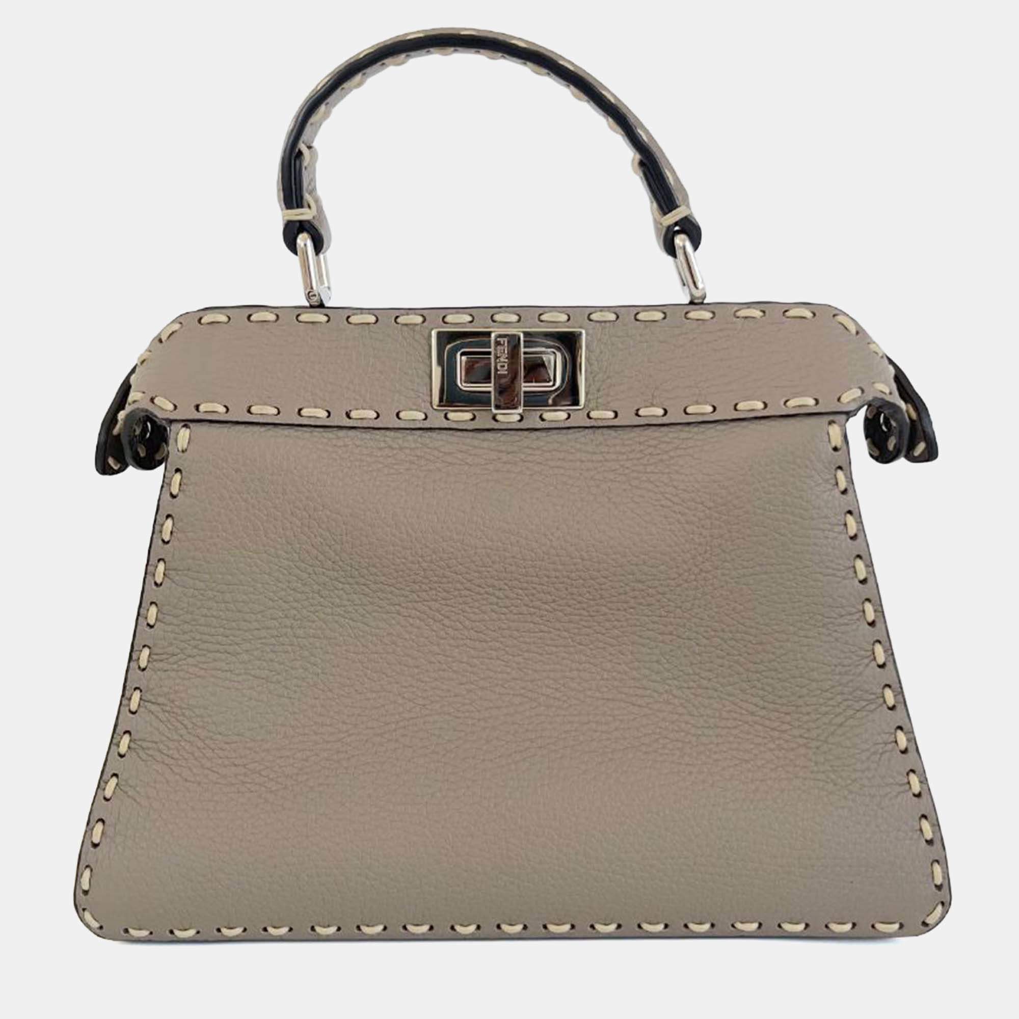 Pre Owned Fendi Peekaboo ISeeU Small Etoupe Selleria bag