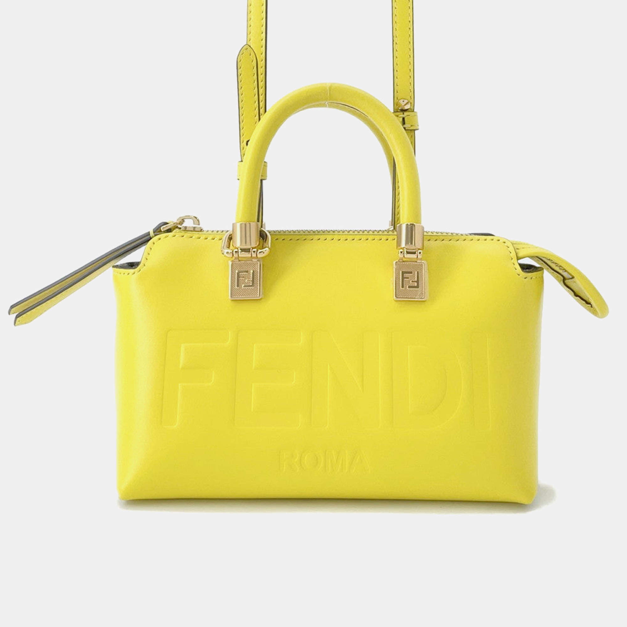 Pre Owned Fendi By The Way Yellow/Brown Leather Size Mini