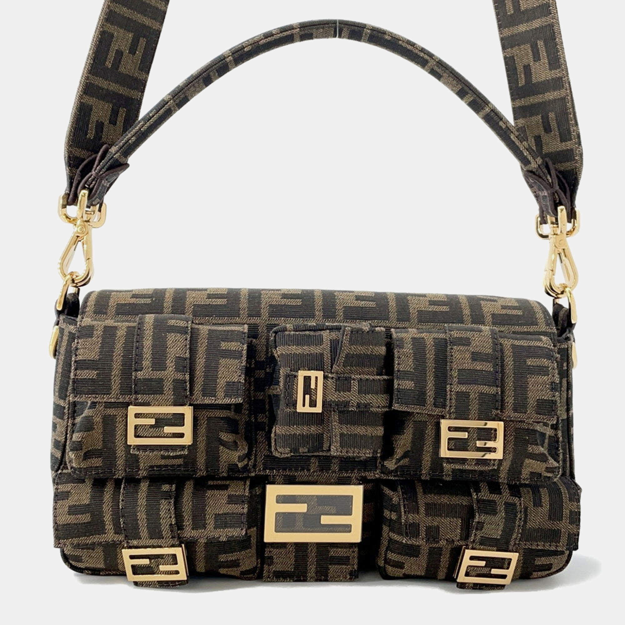 Pre Owned Fendi Zucca Multi-Pocket Baguette Brown/Black Jacquard
