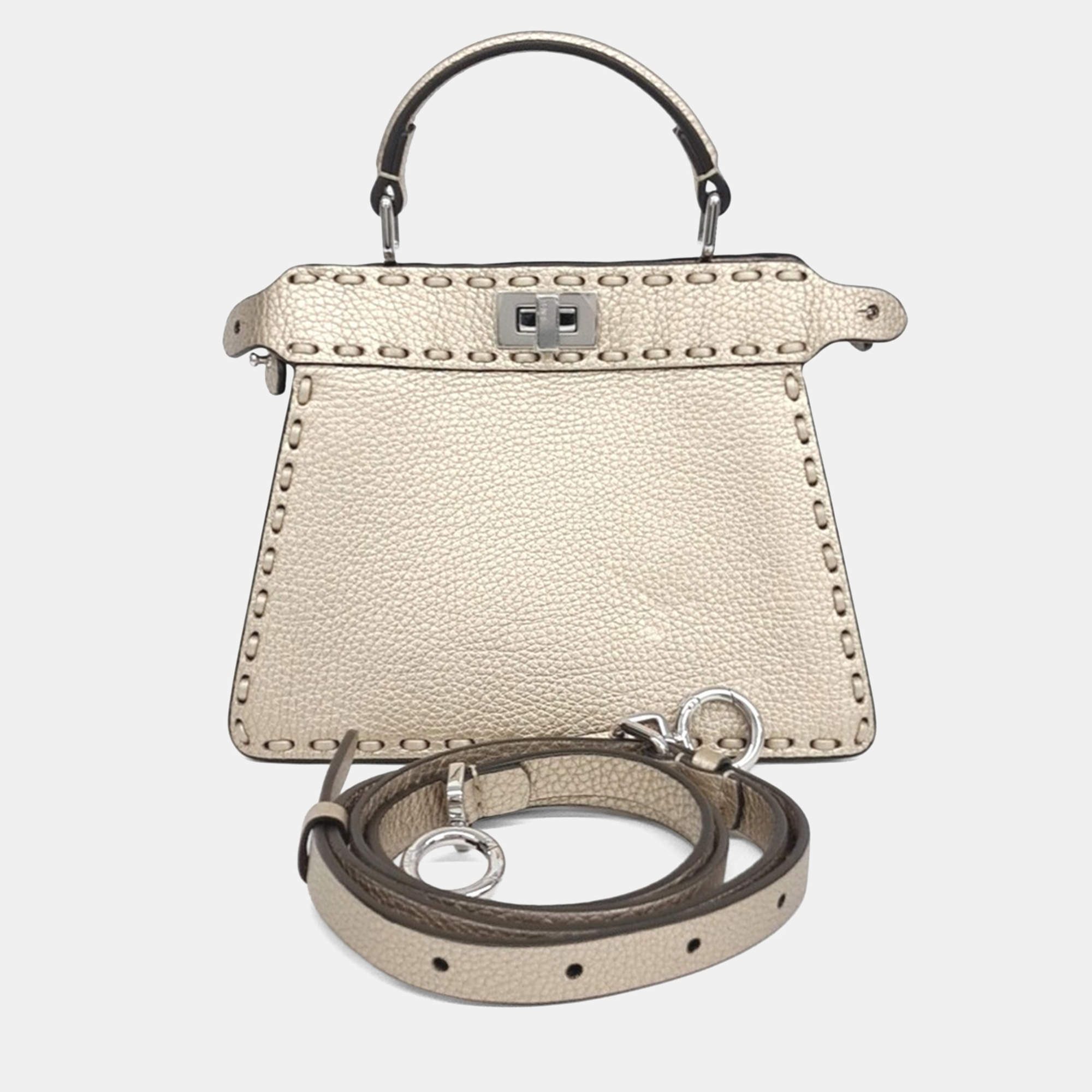 مملوكة مسبقًا Fendi Cream Leather Selleria Peekaboo I SEE U Petite