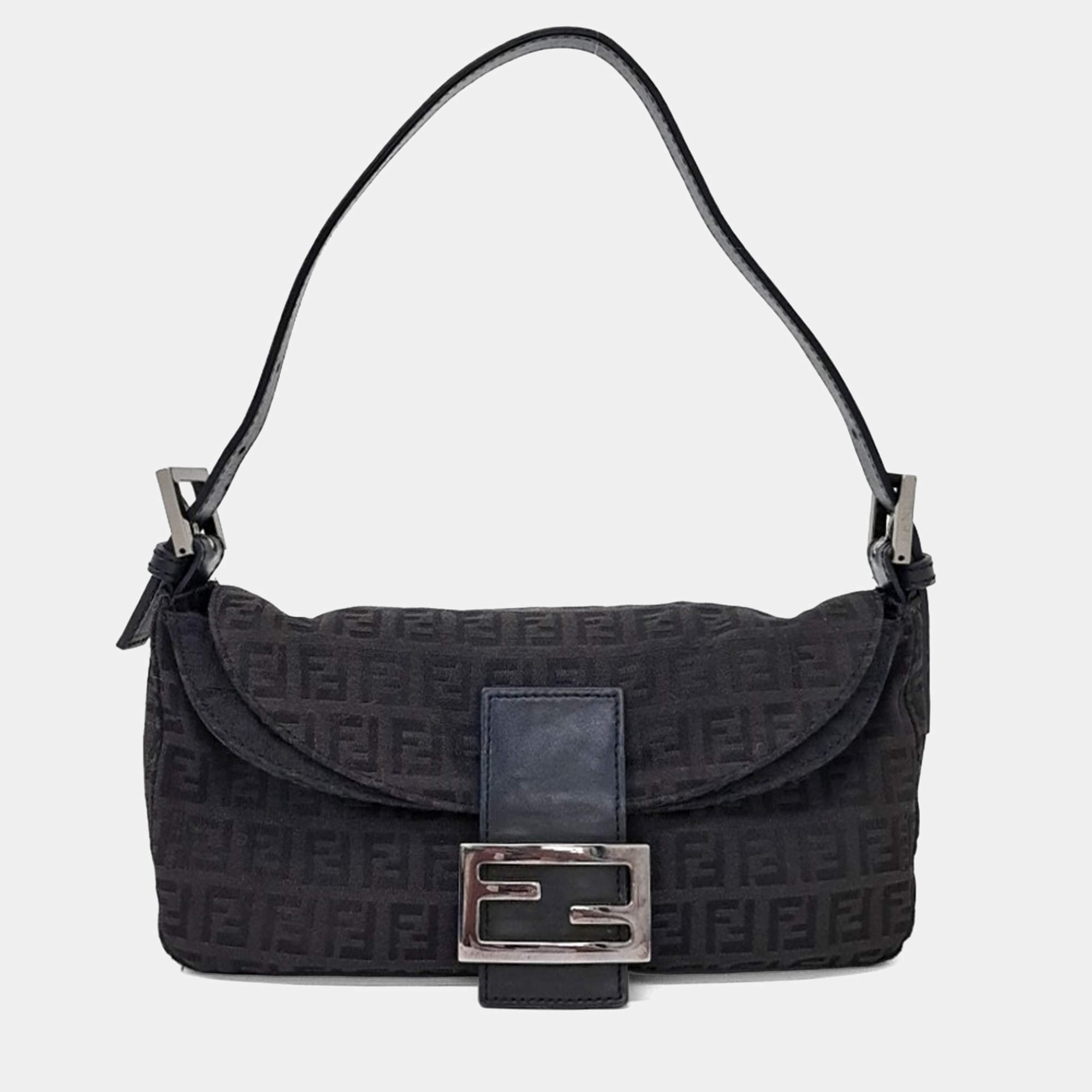 Pre Owned Fendi Black Fabric Zucca Mini Mamma Bag