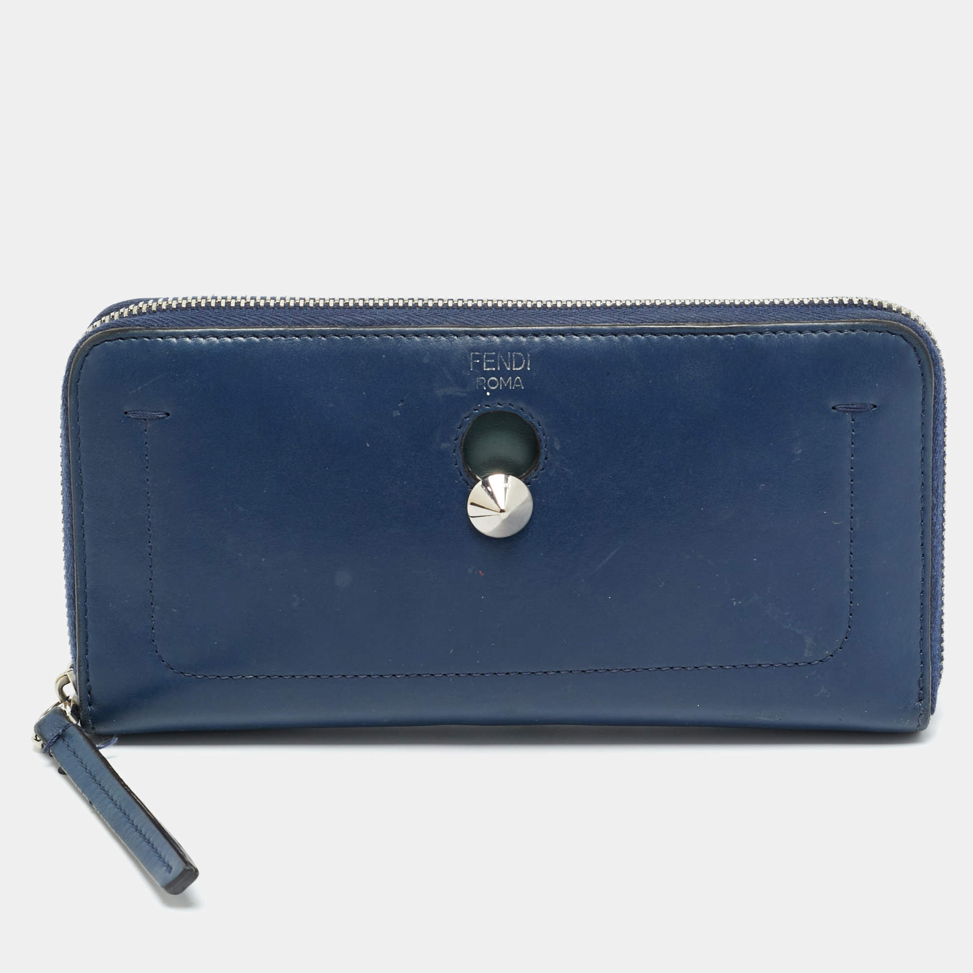 Pre Owned محفظة كونتيننتال بسحاب جلد أزرق بحري فنجي دوتكوم