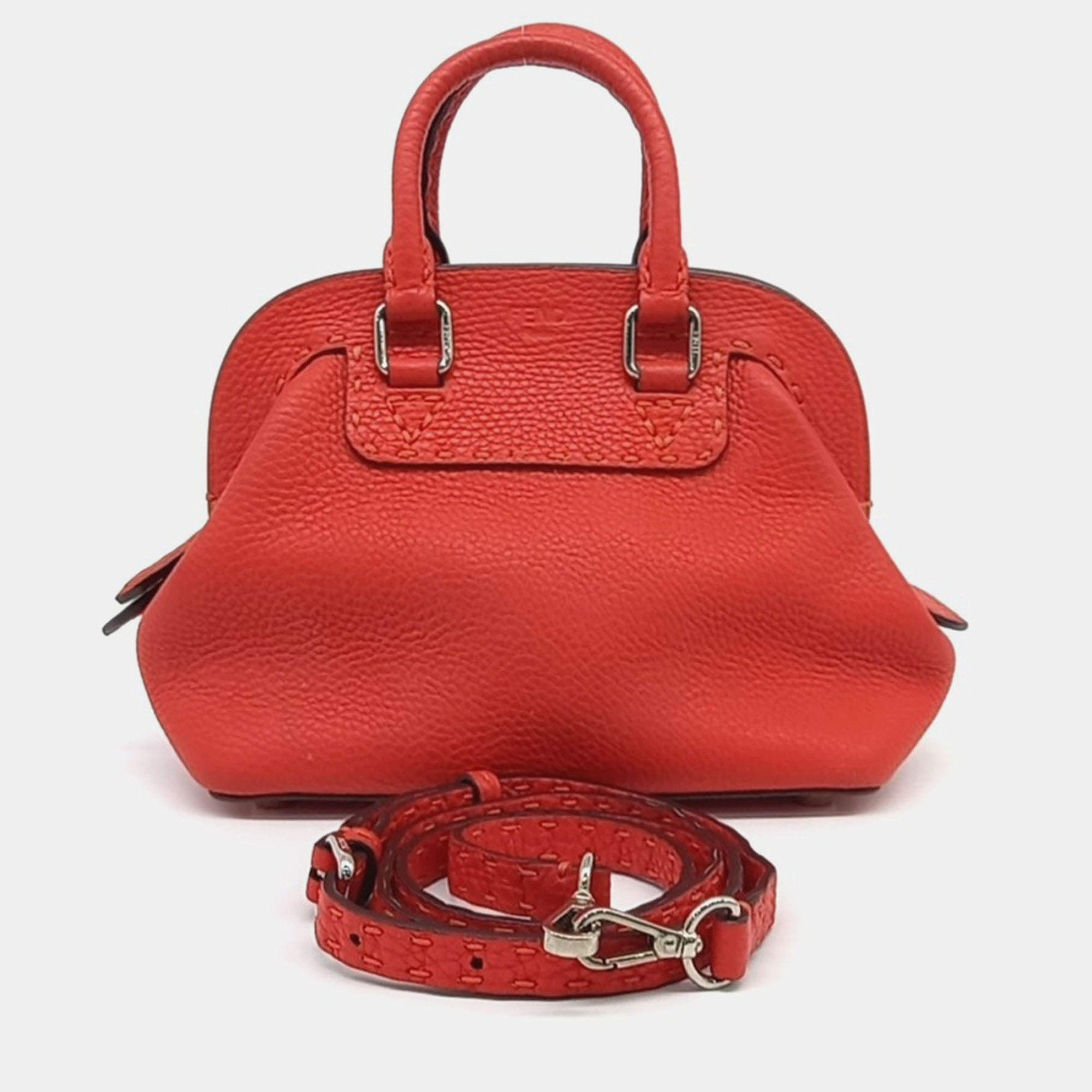 مملوكة مسبقًا Fendi Red Leather Selleria Mini Adele Satchel Bag