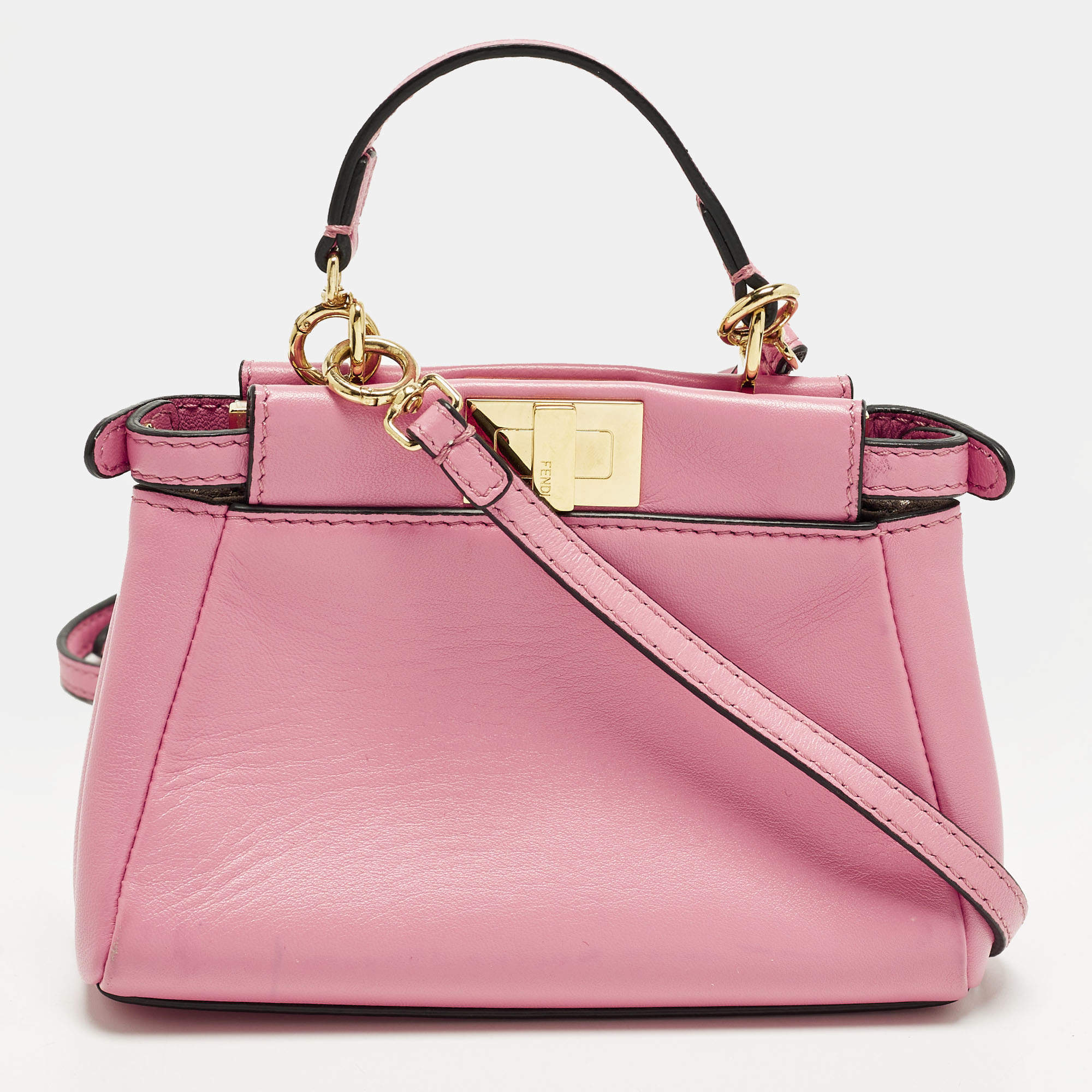 Pre Owned Fendi Peekaboo Micro Pink Leather Top Handle Bag