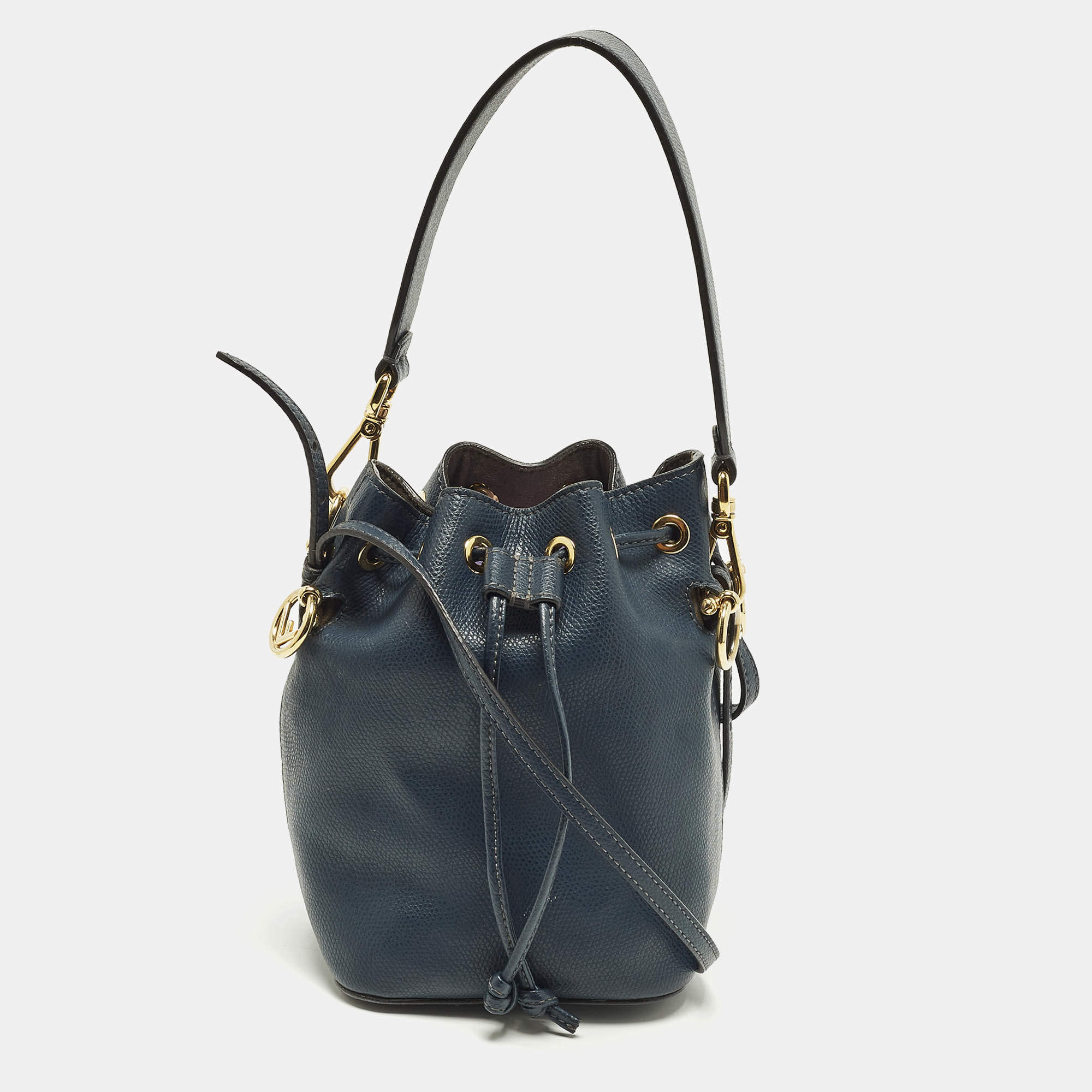 مملوكة مسبقًا Fendi Mon Tresor Mini Navy Blue Leather Bucket Bag