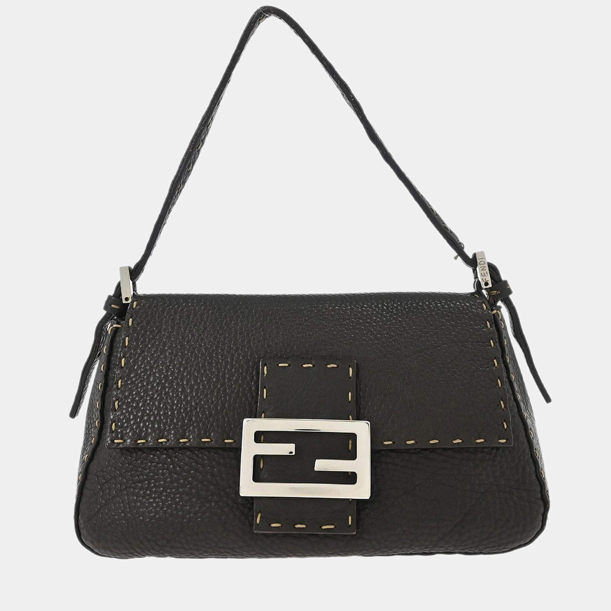 Pre Owned حقيبة يد فيندي خياطة جلد بني غامق