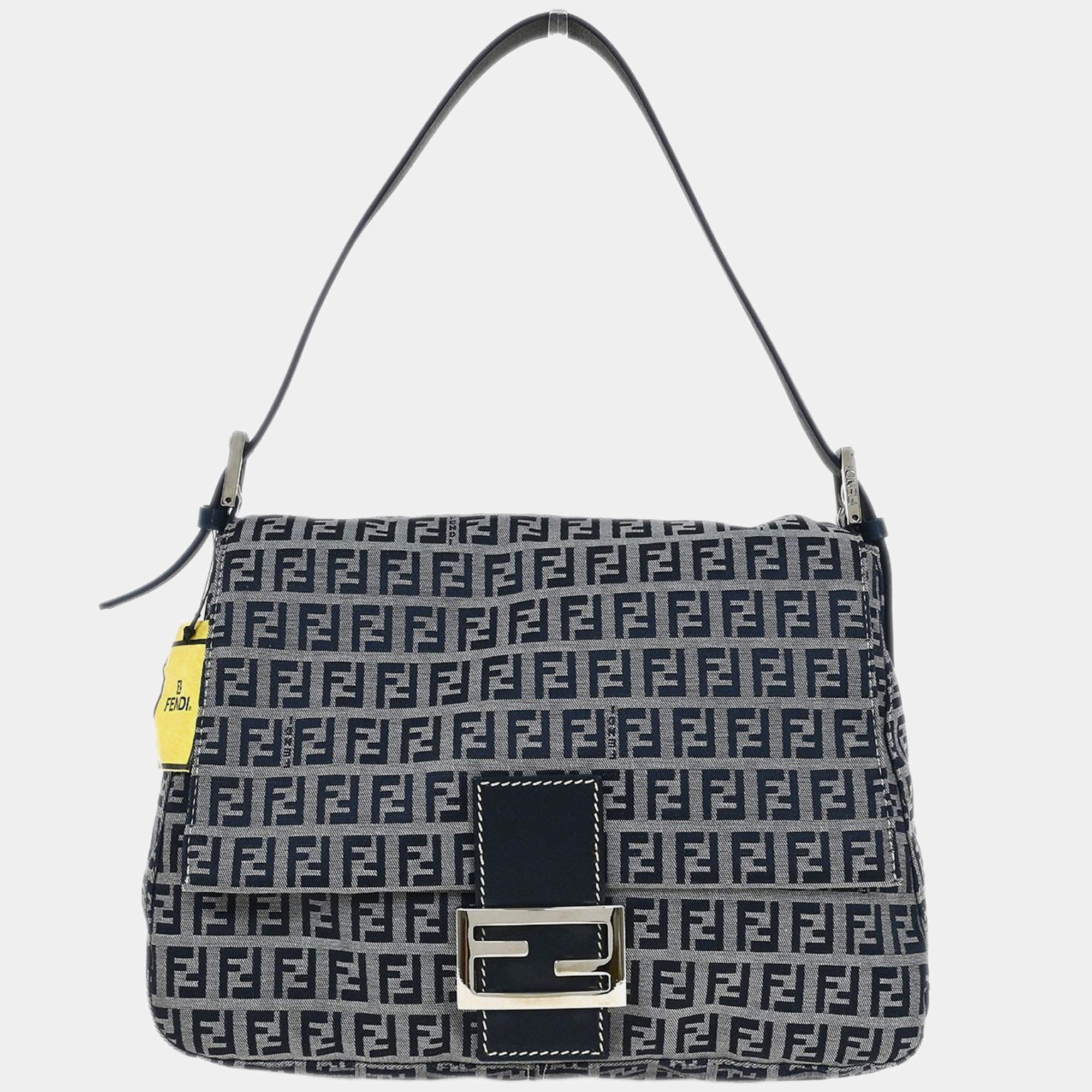 Pre Owned Fendi Navy/Gray Zucchino Mamma Baguette Handbag