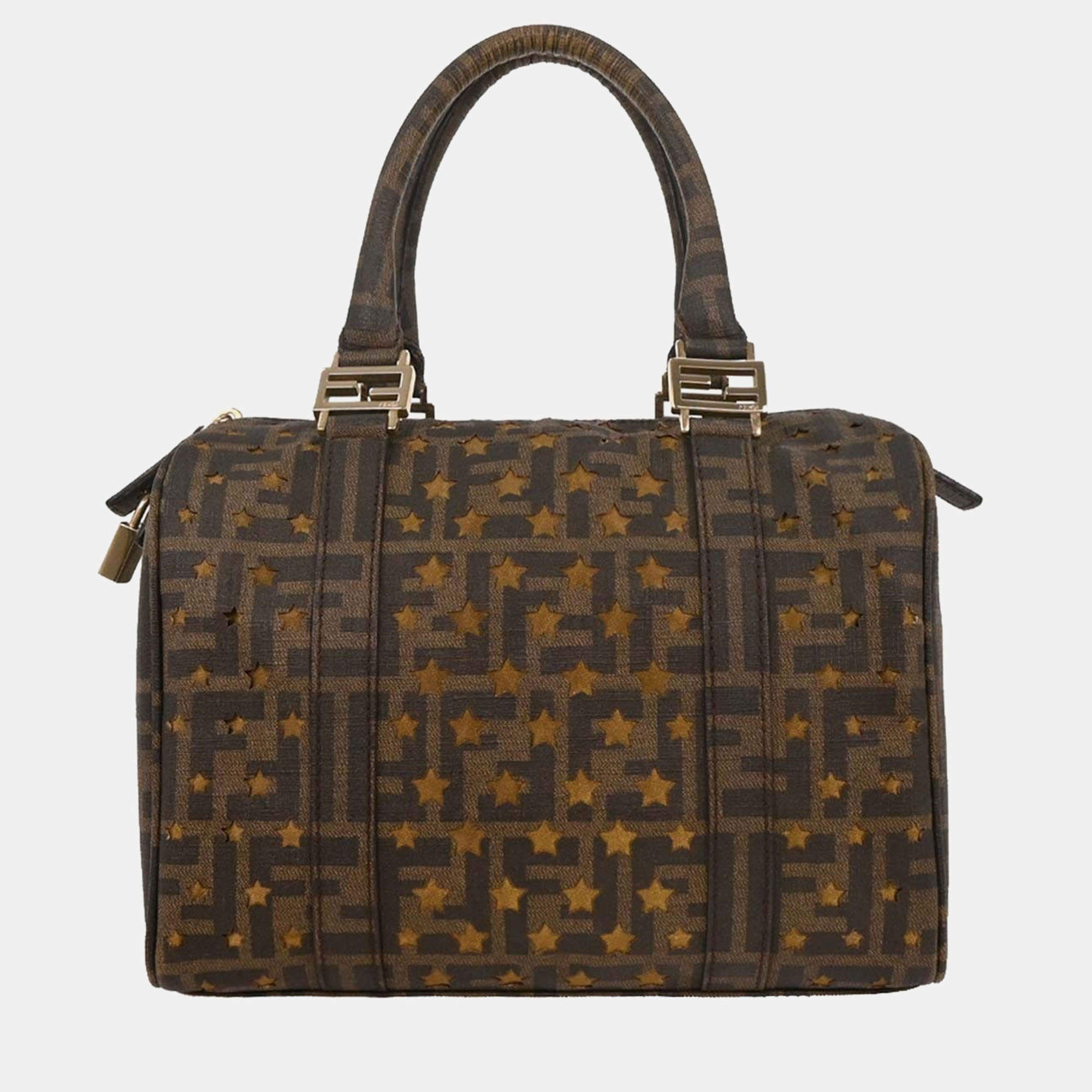 Pre Owned حقيبة فندي يد بنية قماش مطلي زوكا شبكة