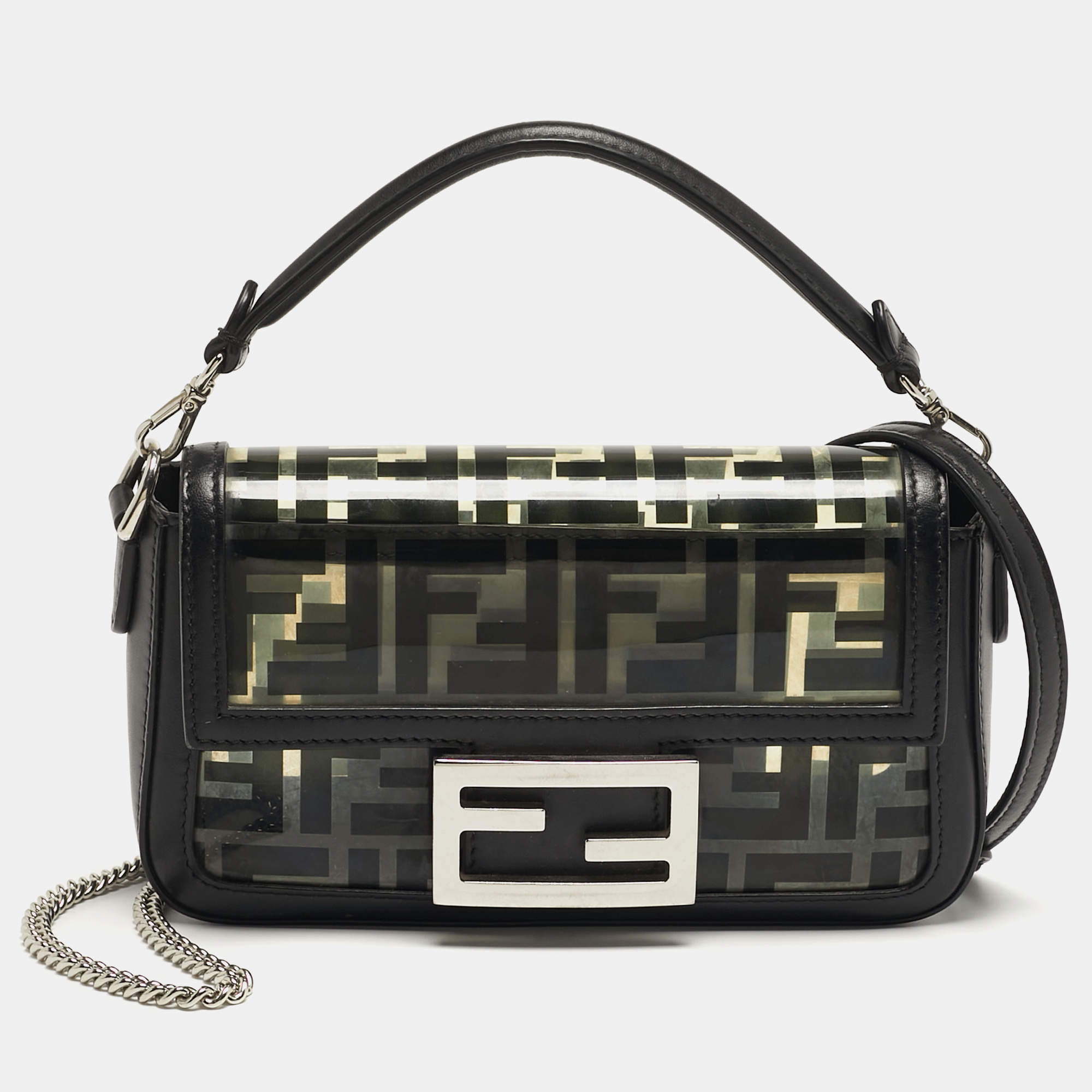 Pre Owned Fendi Baguette Mini Black/Clear PVC and Leather Bag