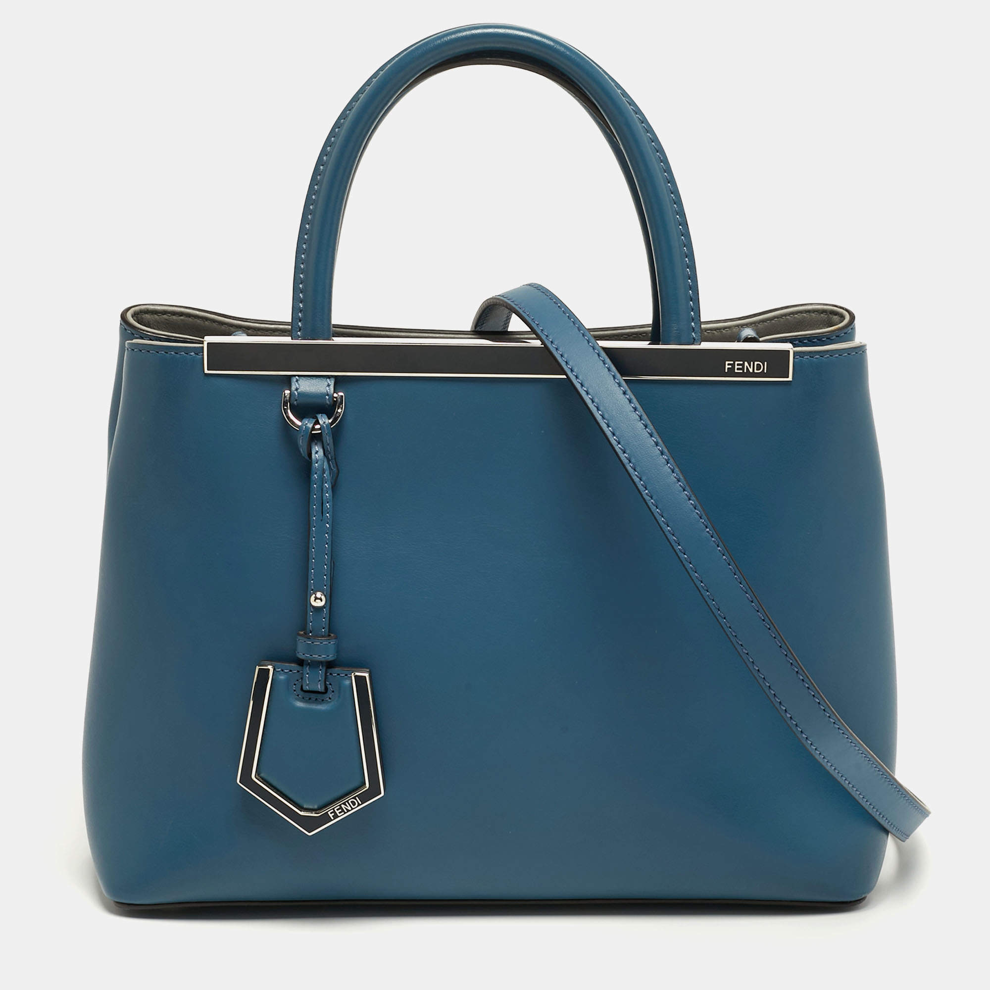 Pre Owned Fendi 2Jours Petite Blue Leather Tote