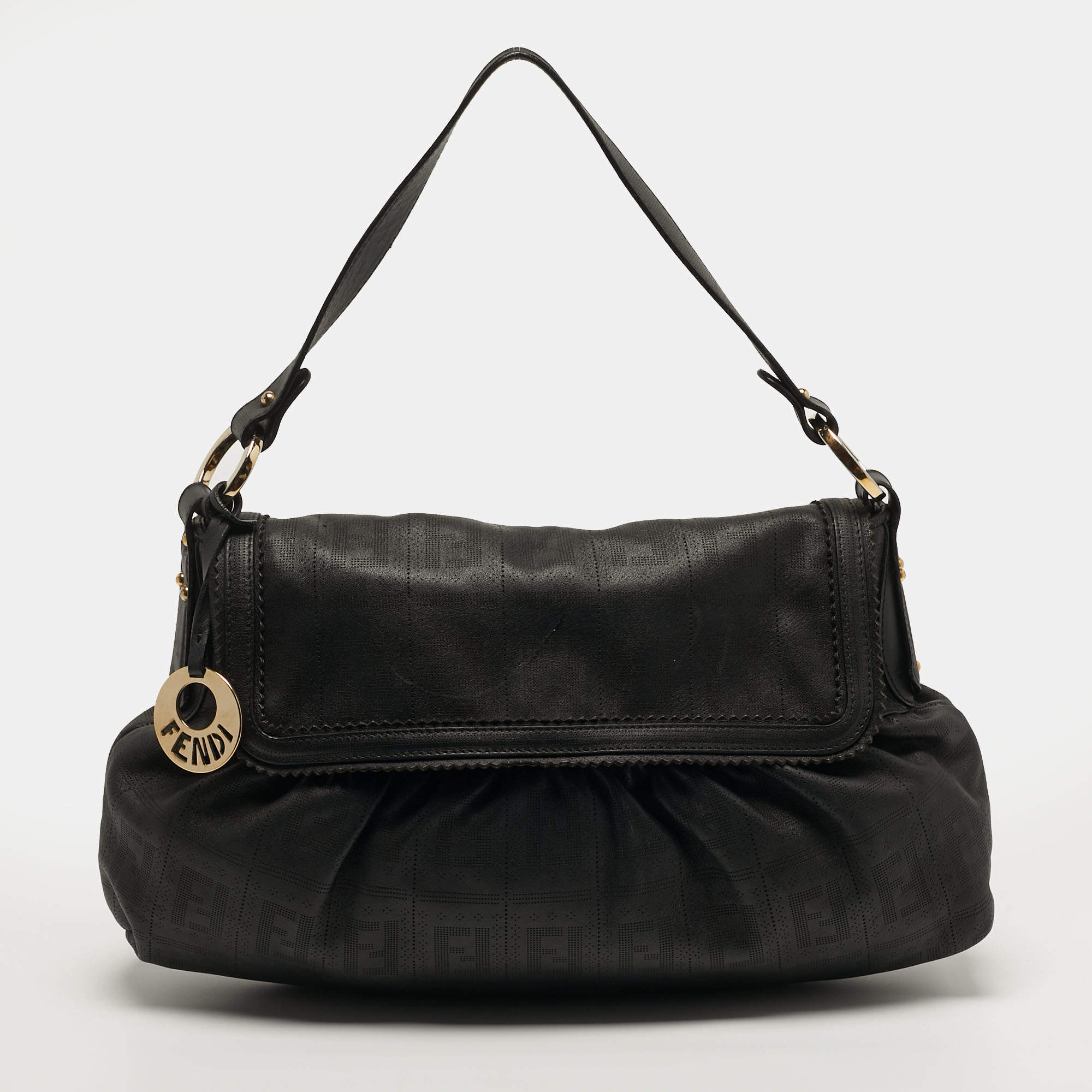 مملوكة مسبقًا حقيبة كتف فندي شيف جلد مثقوب بني شوكو FF