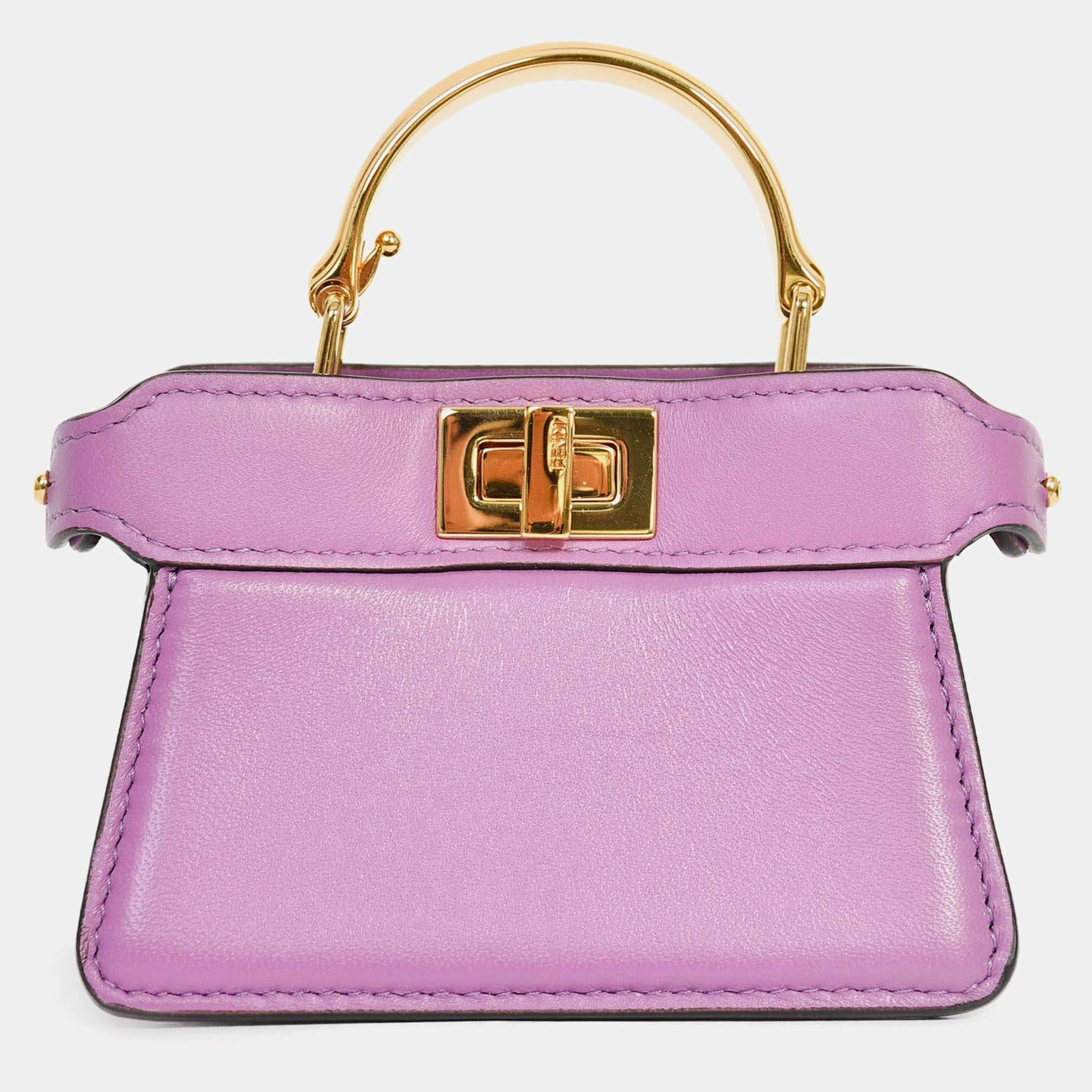 Pre Owned حقيبة فندي بيكابو نانو جلد حمل حمل جلدي بنفسجي بحزام