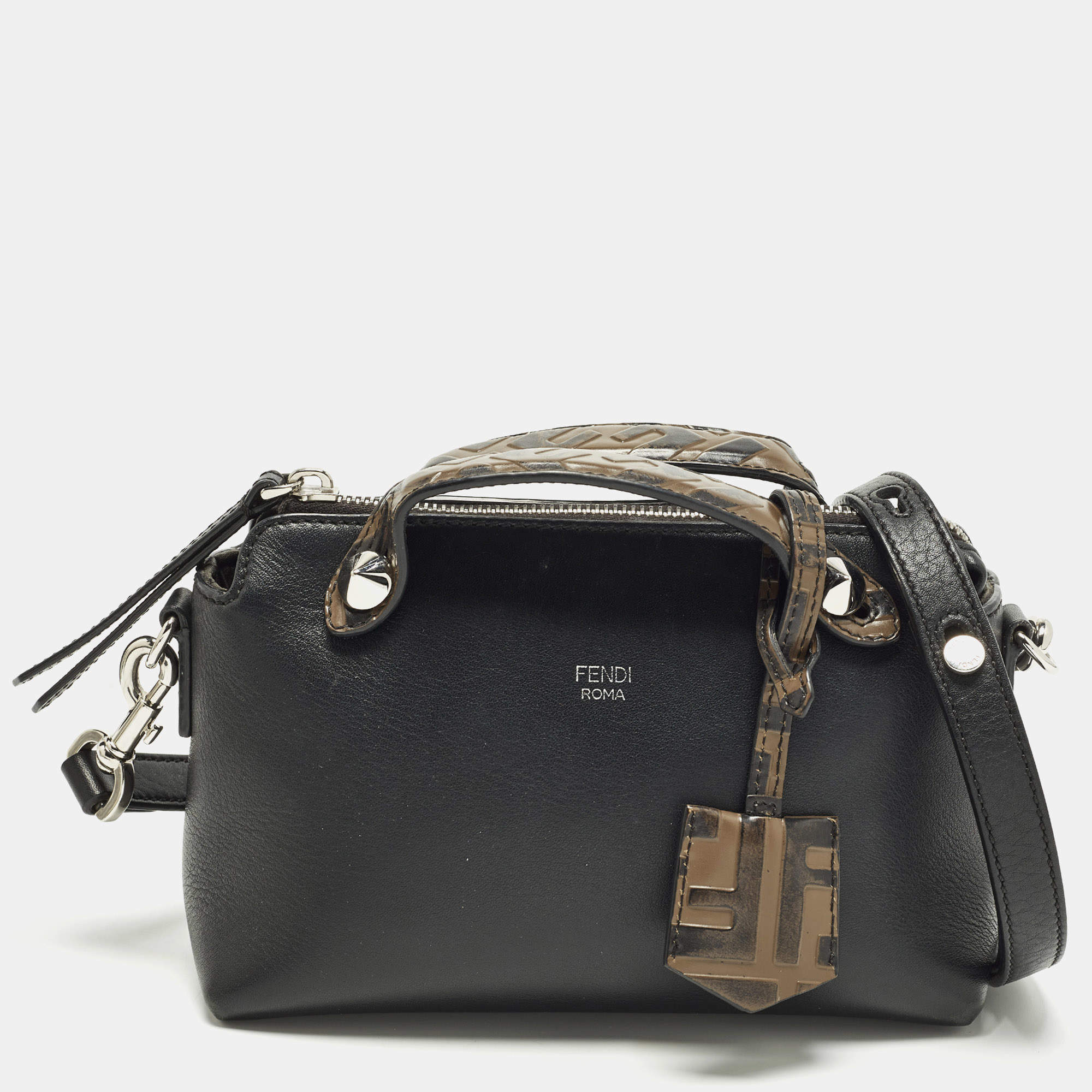 Pre Owned Fendi By The Way Mini Black/Brown Leather Crossbody Bag