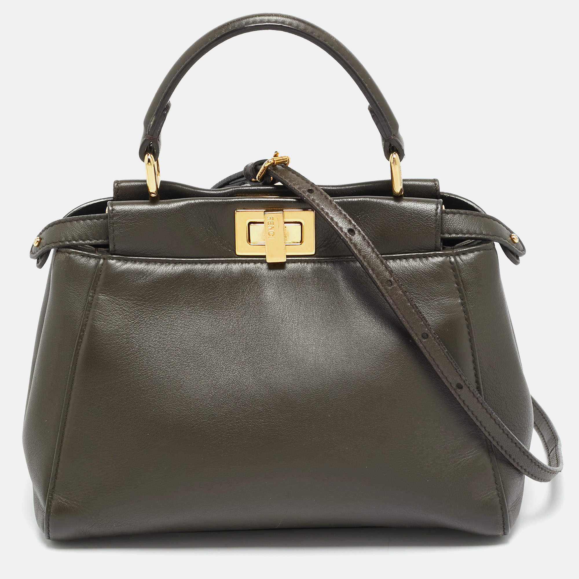 مملوكة مسبقًا Fendi Peekaboo Mini Dark Brown Leather Top Handle Bag