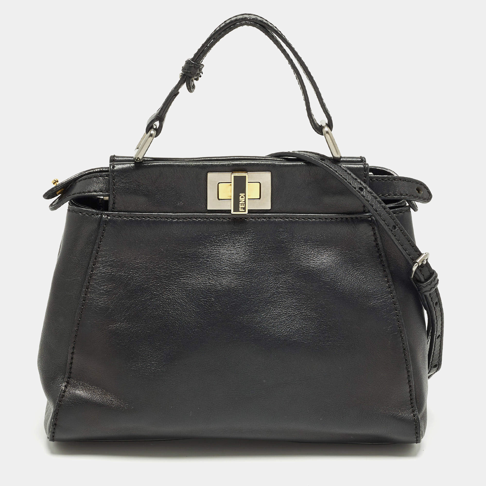مملوكة مسبقًا Fendi Peekaboo Mini Black Leather Top Handle Bag