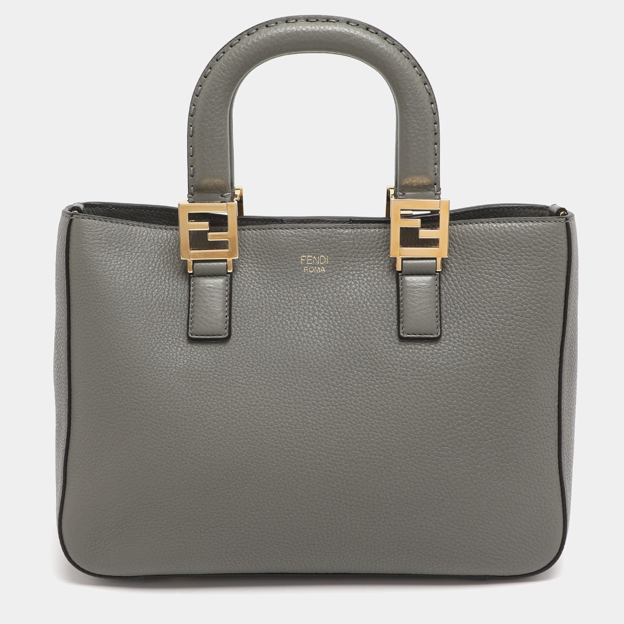 Pre Owned Fendi Gloria Small Grey Selleria Leather Tote