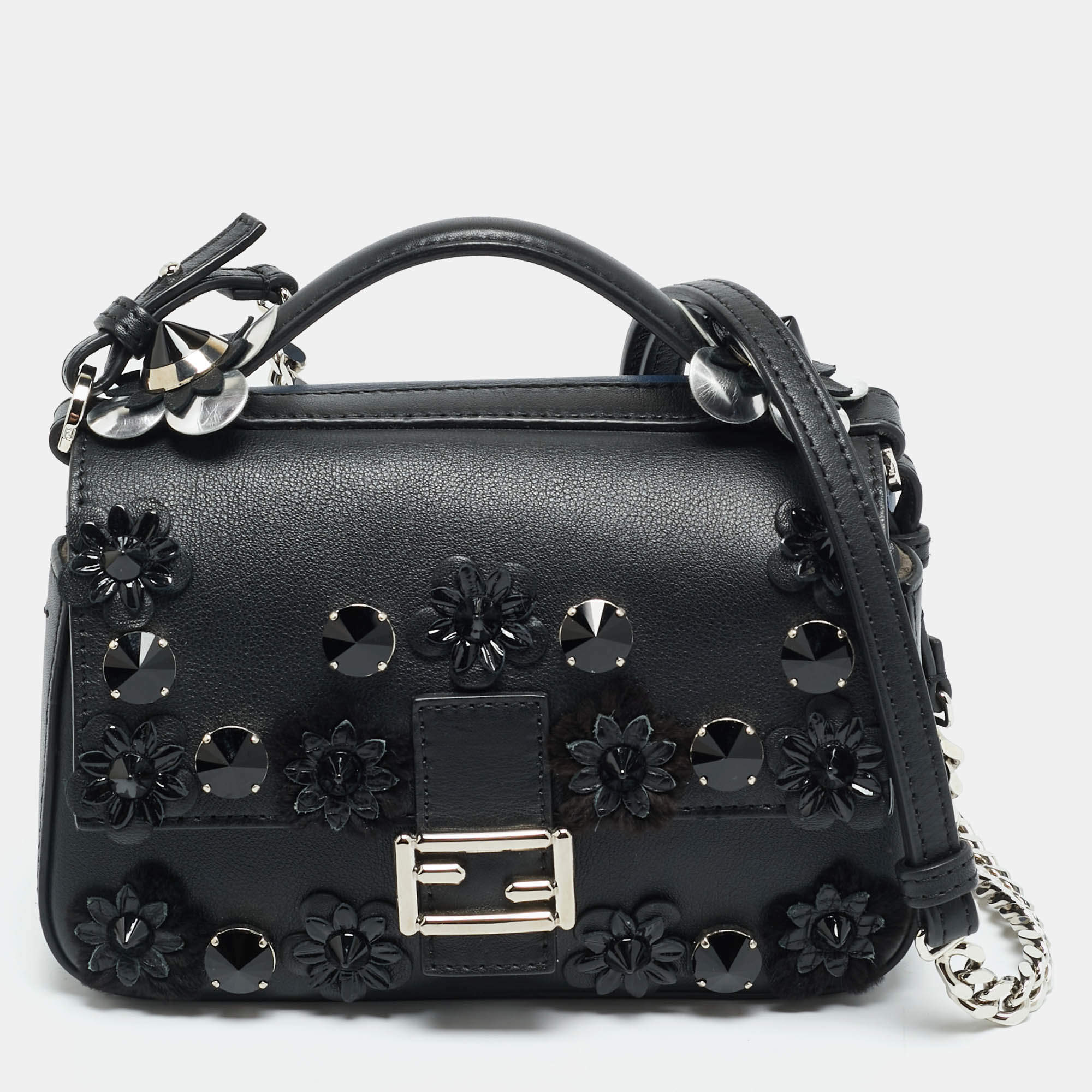 Pre Owned حقيبة باغيت فندي جلد مورد أزرق/أسود ميكرو مزدوج