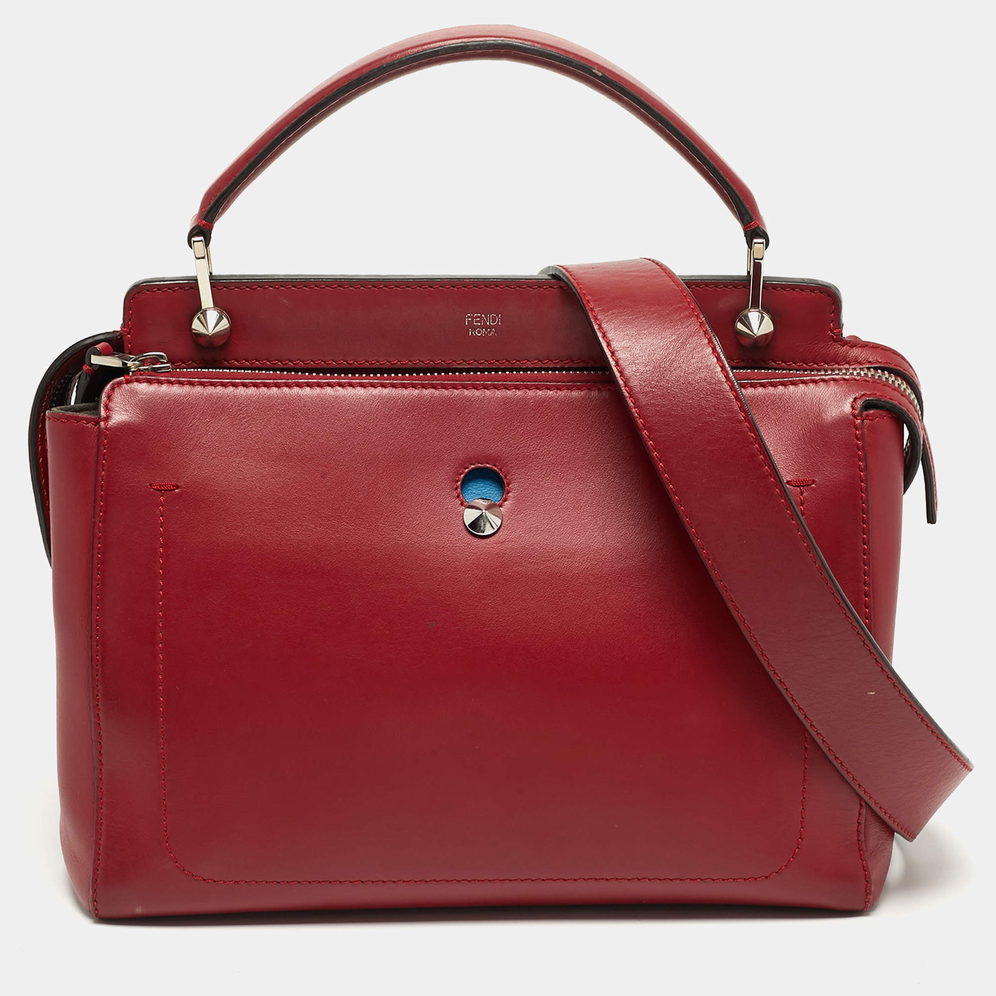 Pre Owned Fendi Dotcom Large Red Leather Top Handle Bag