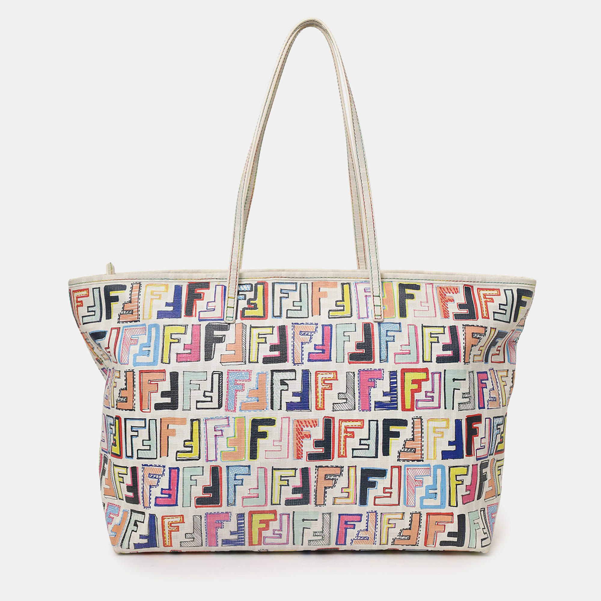 مملوكة مسبقًا Fendi White/Multicolour Zucca Spalmati Roll Tote