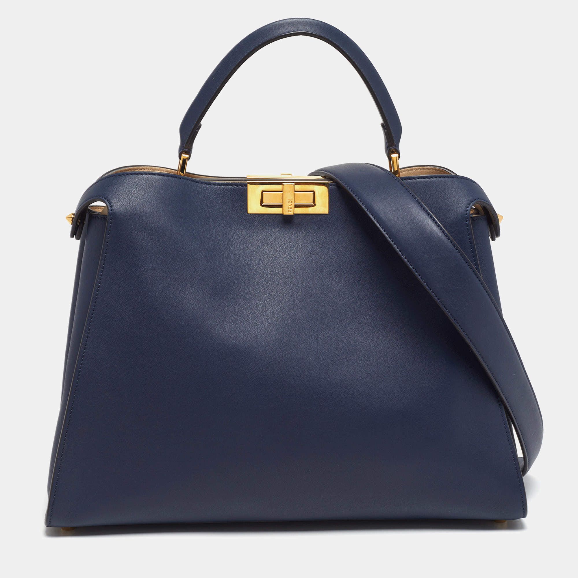 مملوكة مسبقًا Fendi Peekaboo Iconic Large Navy Blue Leather Essentially Top Handle Bag