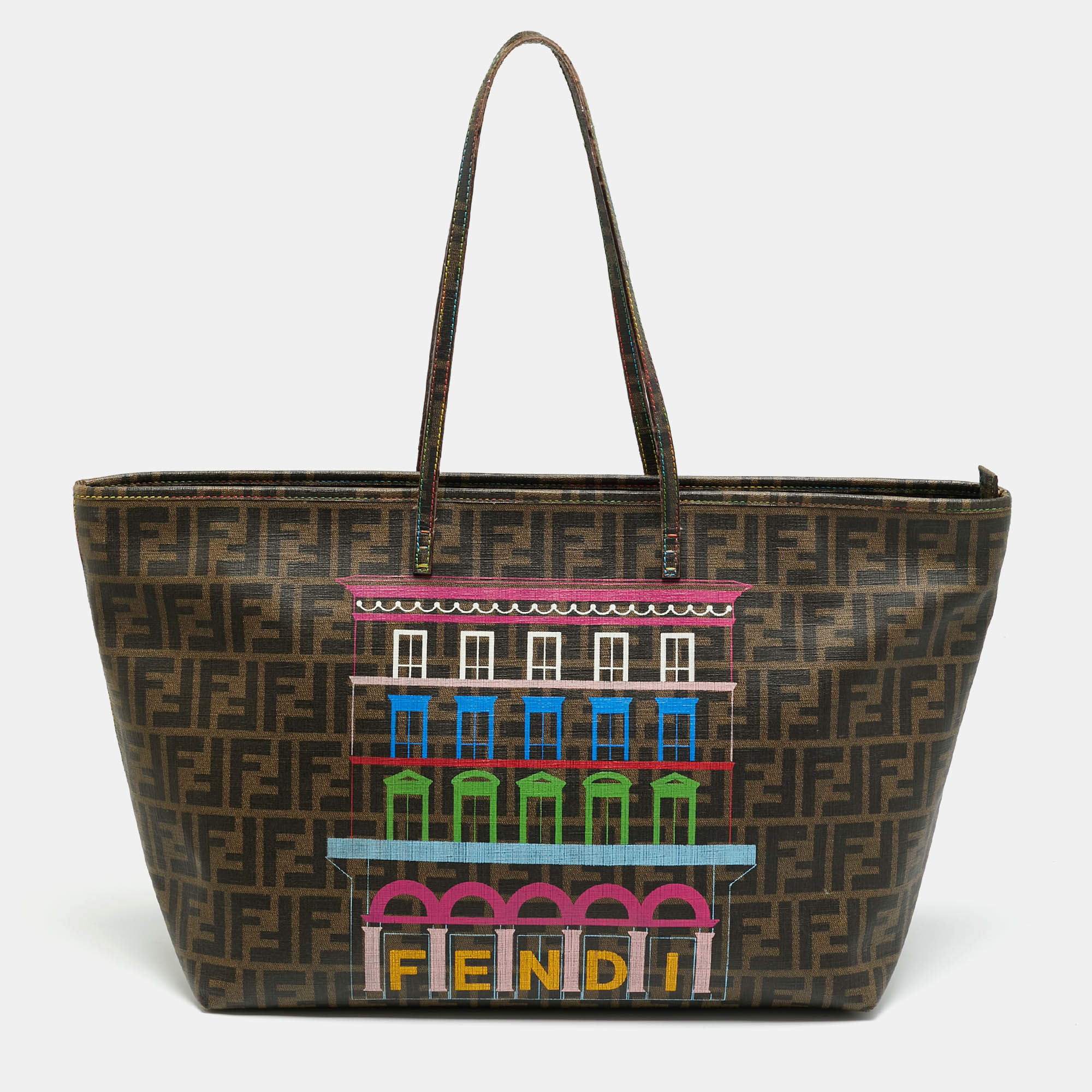 Pre Owned حقيبة شوبير فيندي طباعة زوكا قماش مطلي تبغ رول