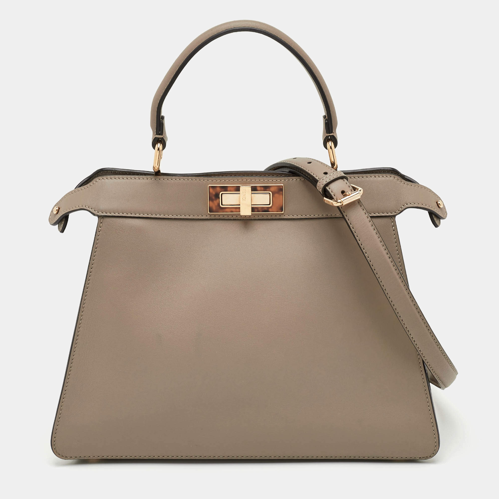 Pre Owned Fendi Peekaboo Iseeu Medium Beige Leather Top Handle Bag