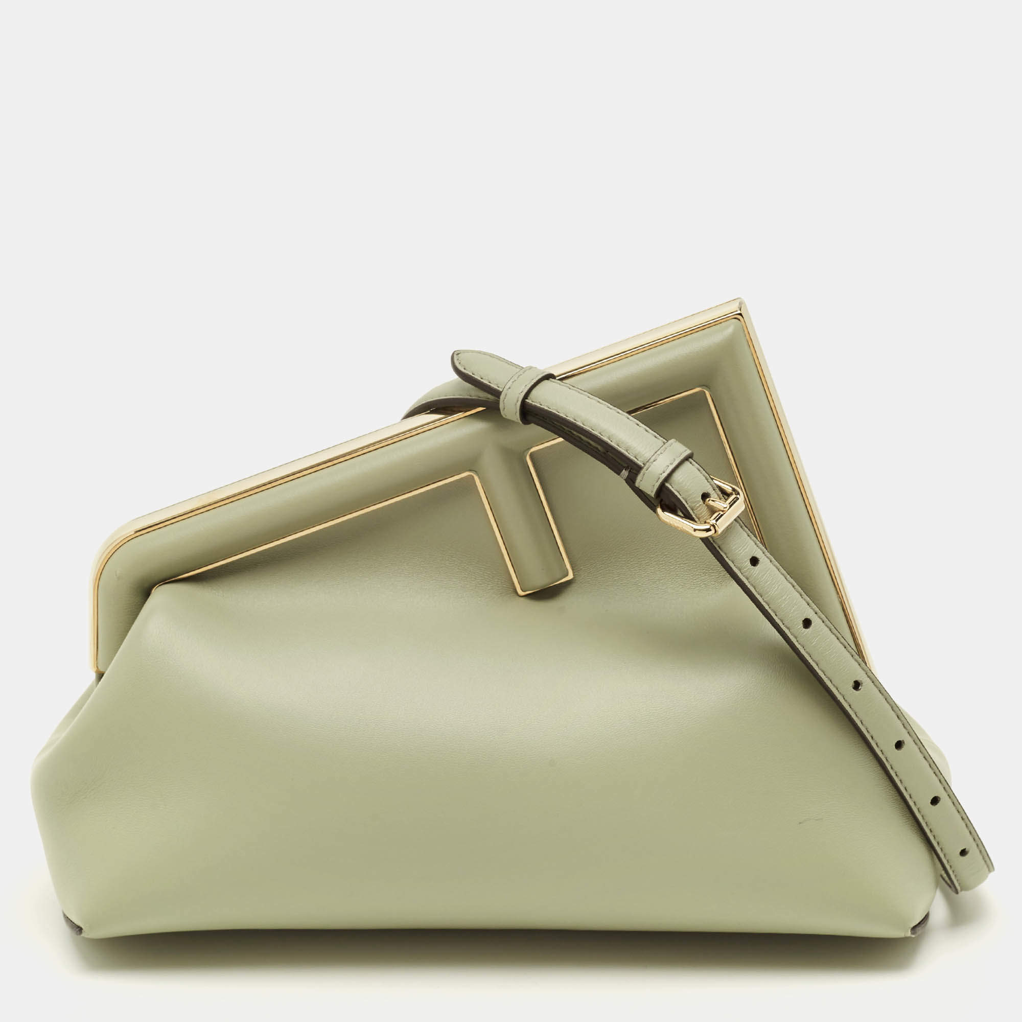 Pre Owned Fendi Midi First Light Green Leather Shoulder Bag